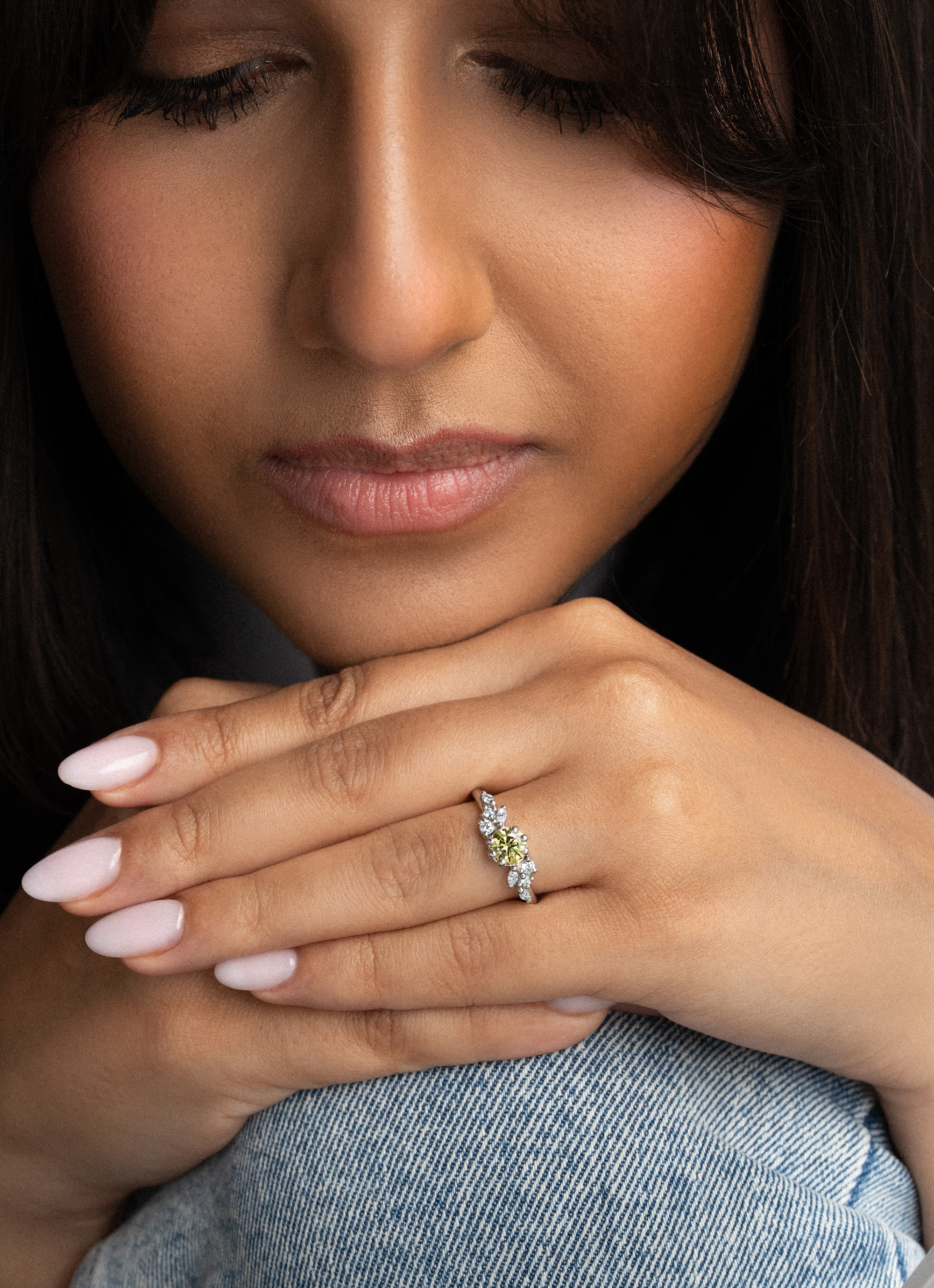 Lab grown chartreuse diamond floral ring - alternate view