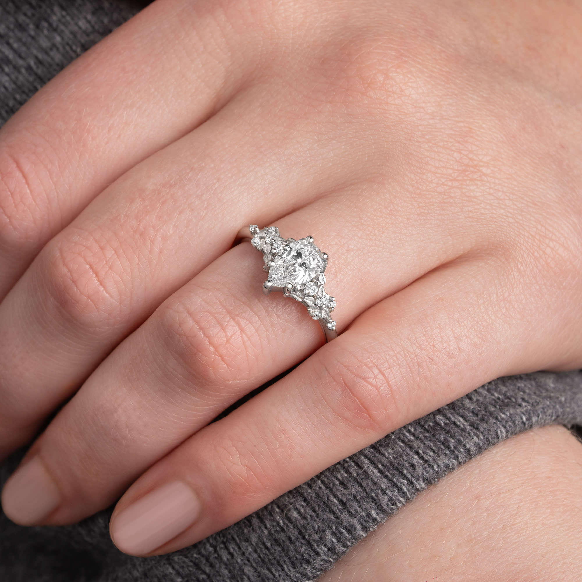 Nature inspired pear lab grown diamond ring — 2