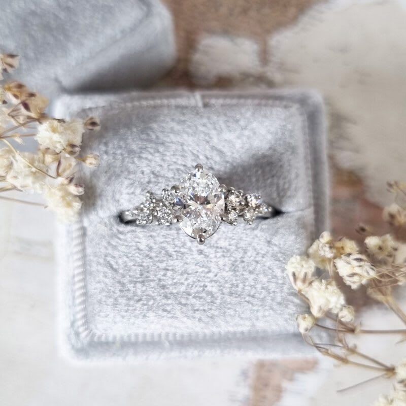 Oval cut lab grown diamond cluster ring