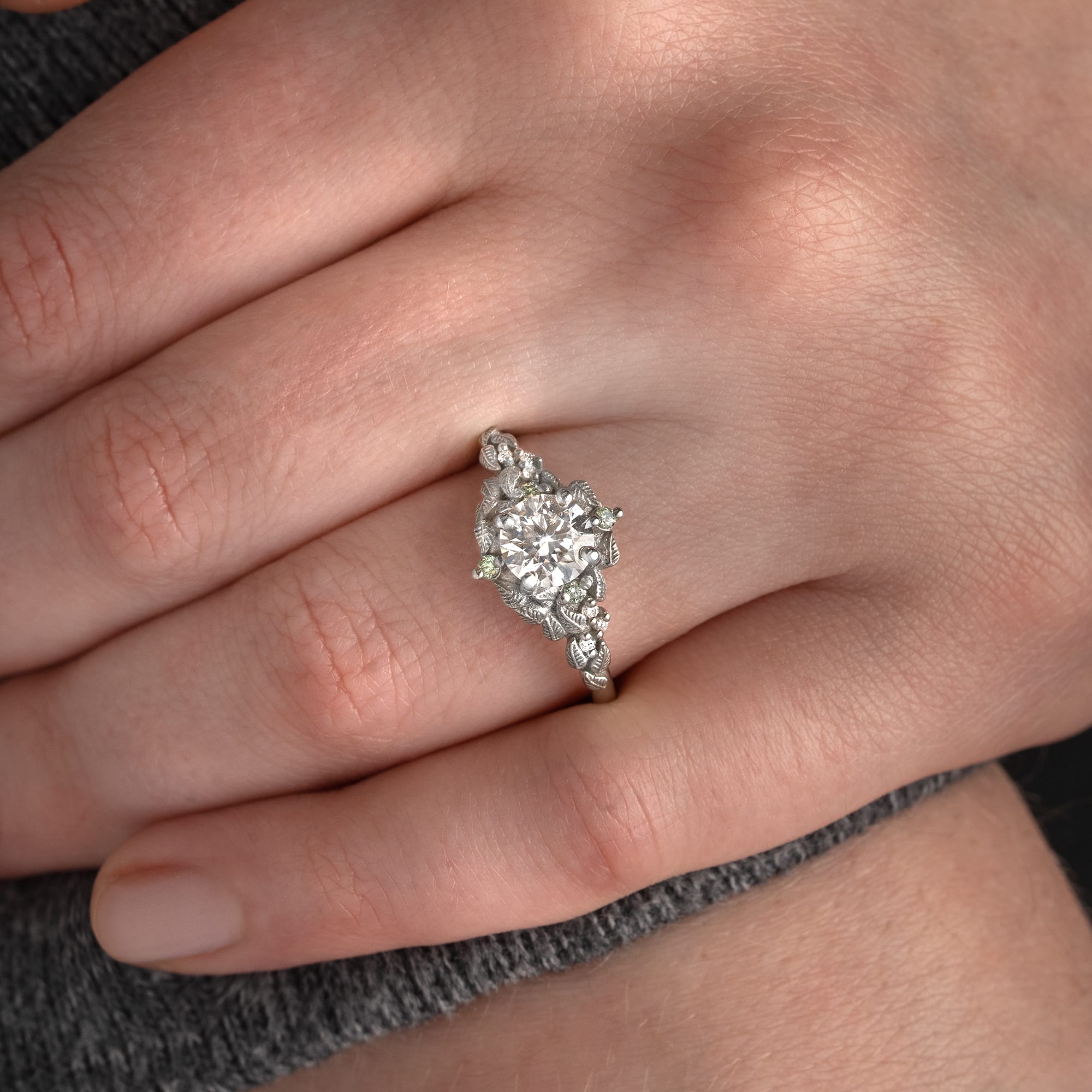 Nature inspired round lab grown diamond ring — 2