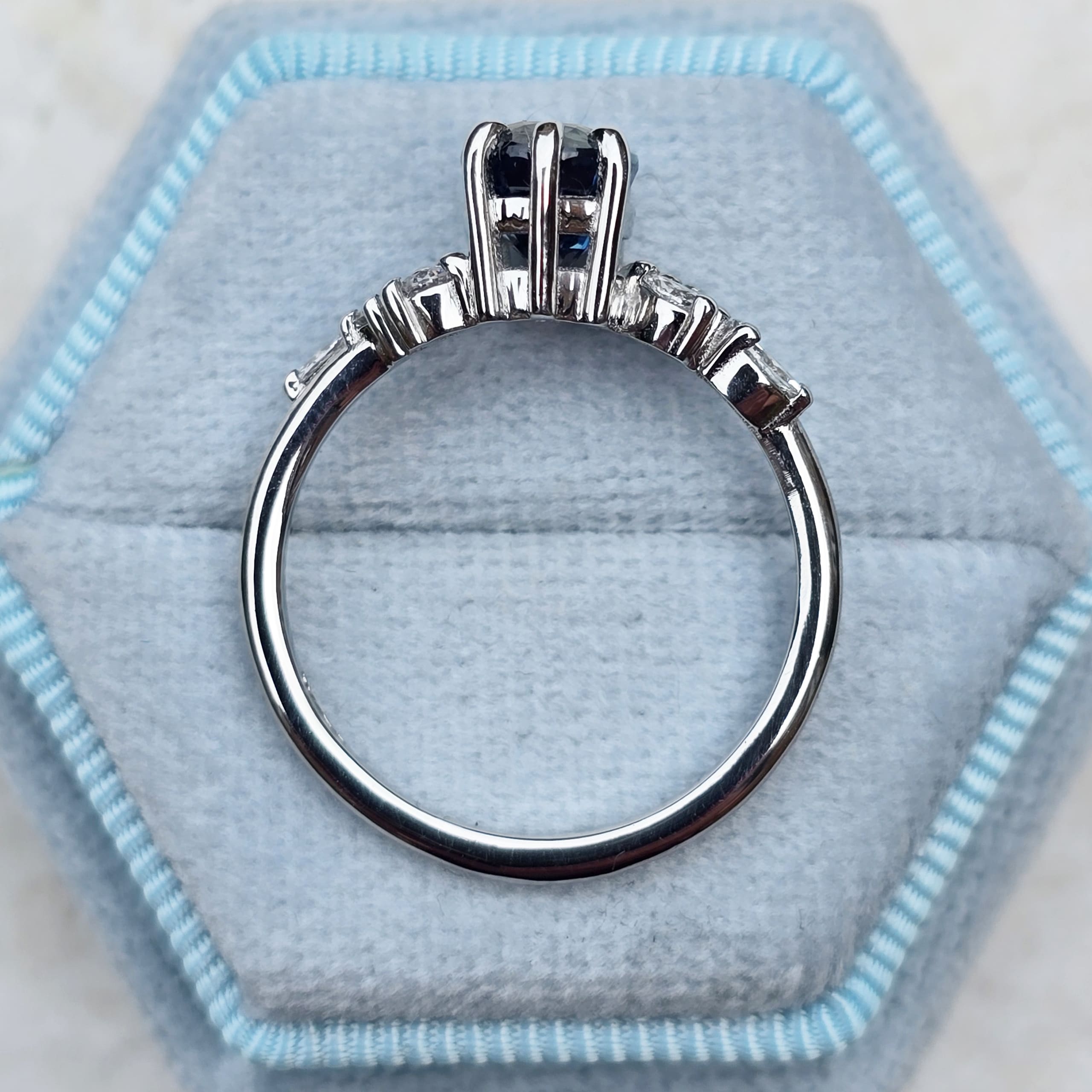 Ocean teal sapphire and lab grown diamond floral ring — 3