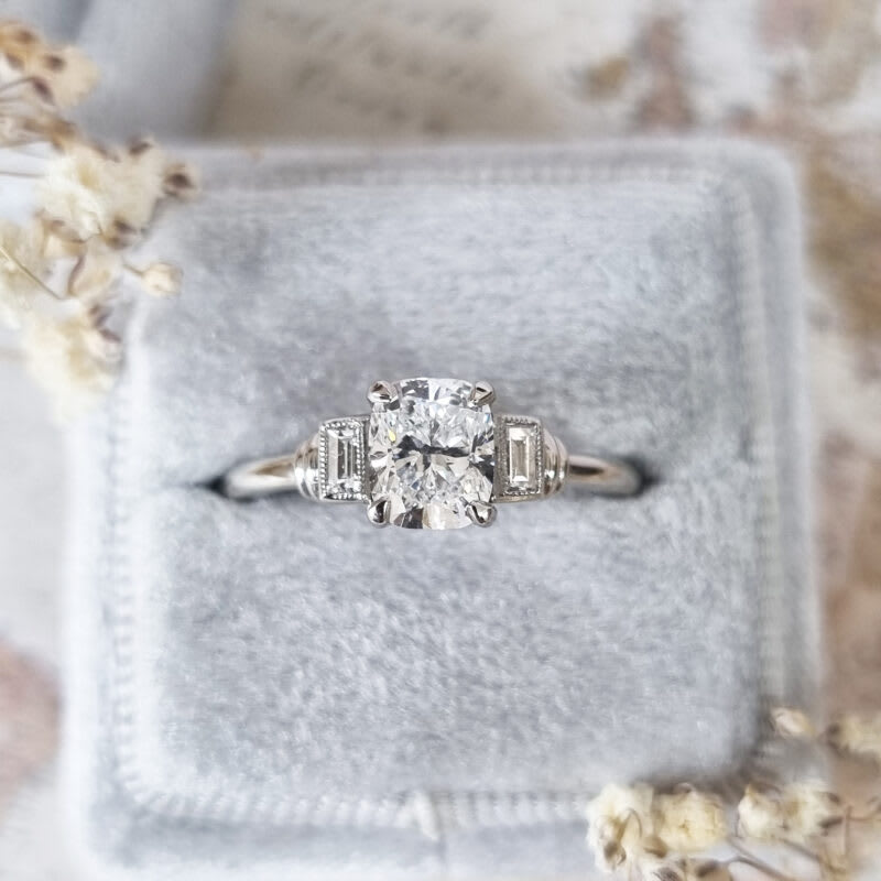 Cushion cut lab grown diamond are deco inspired ring