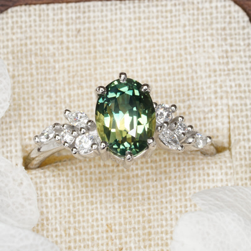 Parti sapphire and diamond floral ring — 1
