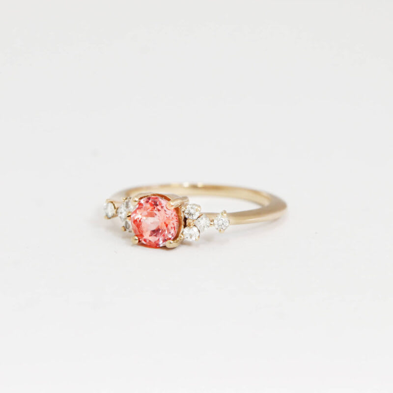 Peach padparadscha sapphire and diamond engagement ring — 2