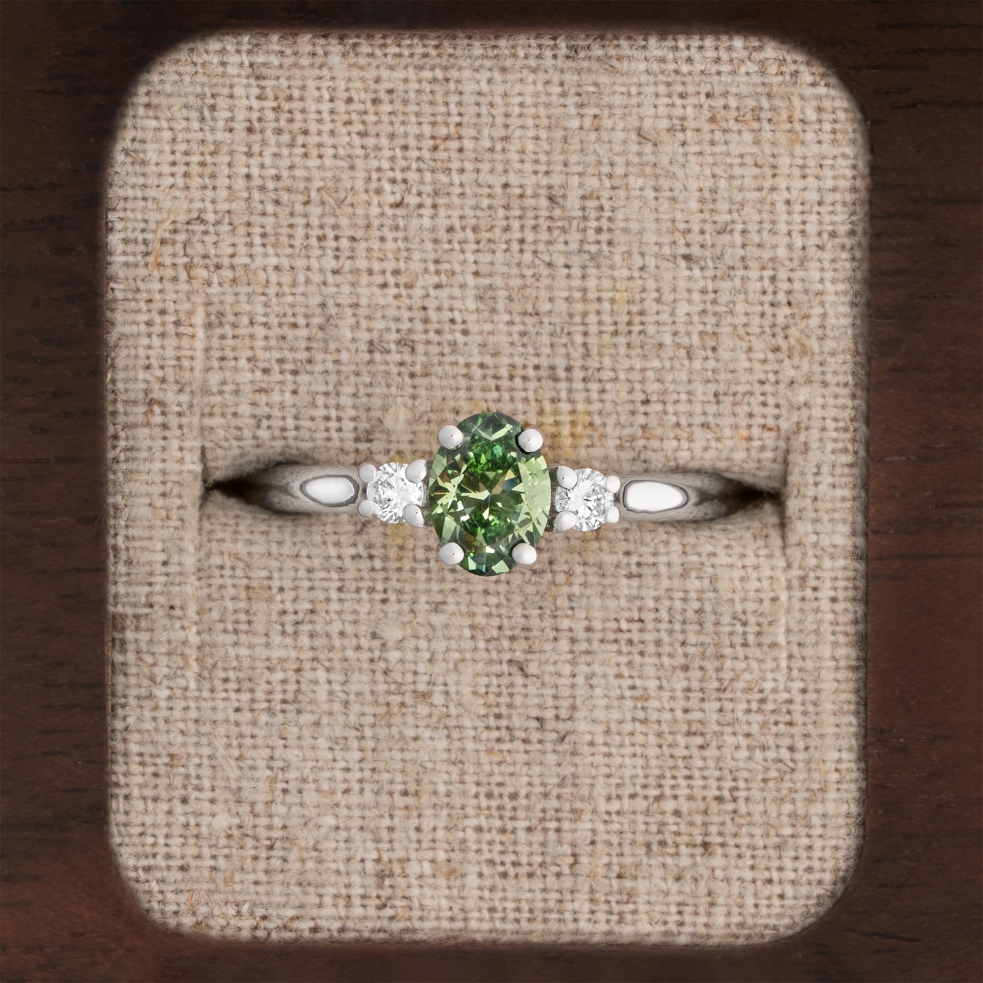 'Emmeline' Forest green lab grown diamond trilogy ring