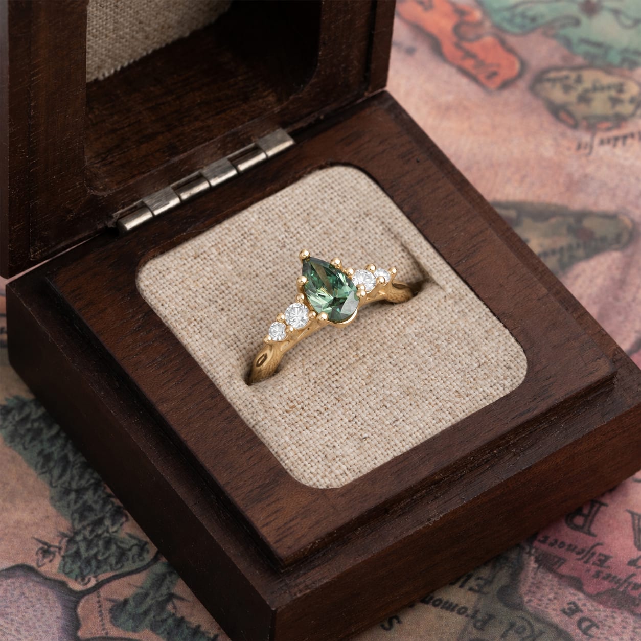 'The Quintet' – Fancy green pear diamond ring - alternate view