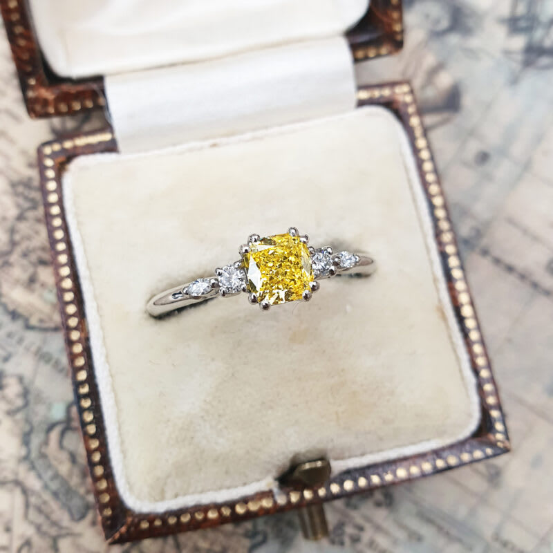 Cushion cut lab grown yellow diamond ring — 3