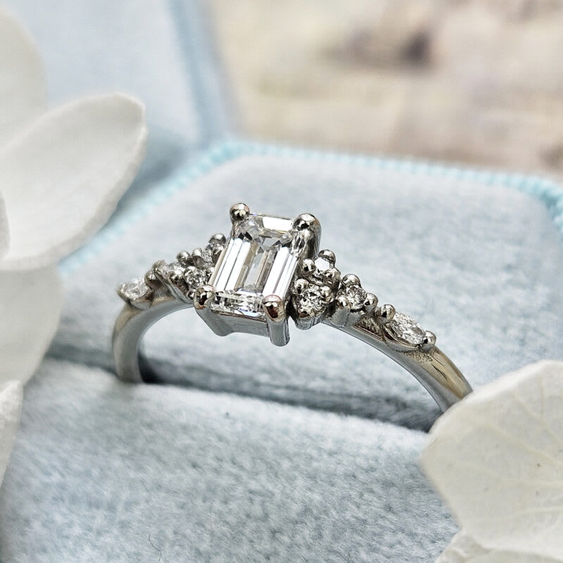 Lab grown diamond floral engagement ring handmade in platinum — 6