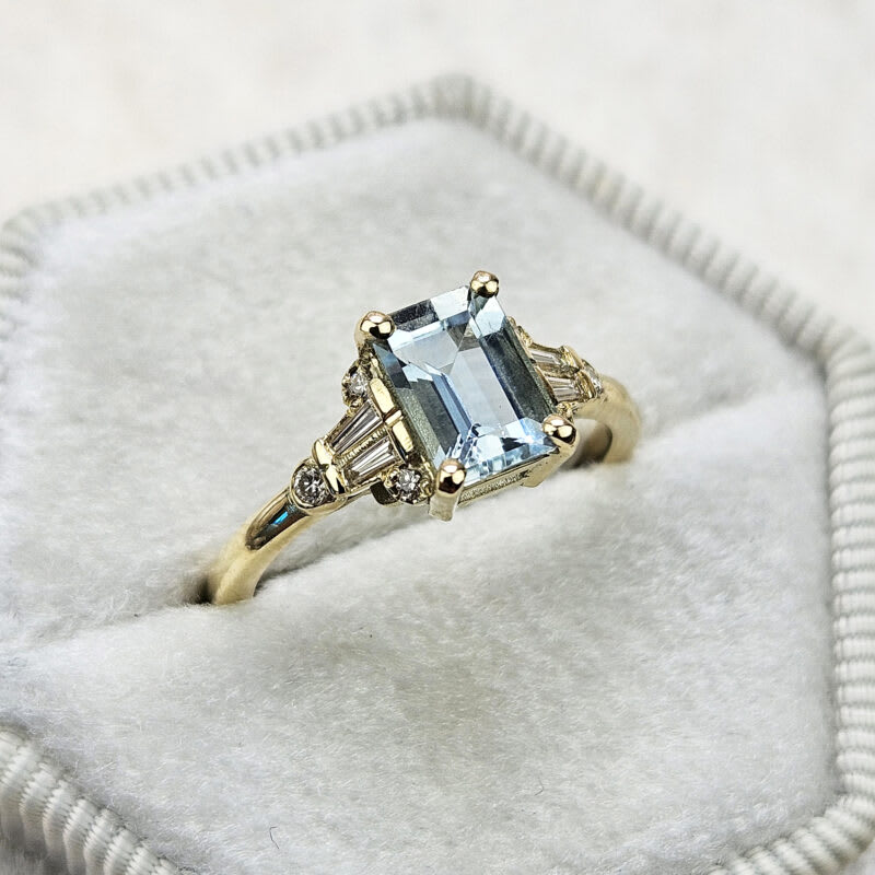 Aquamarine and diamond 1920s inspired engagement ring — 5