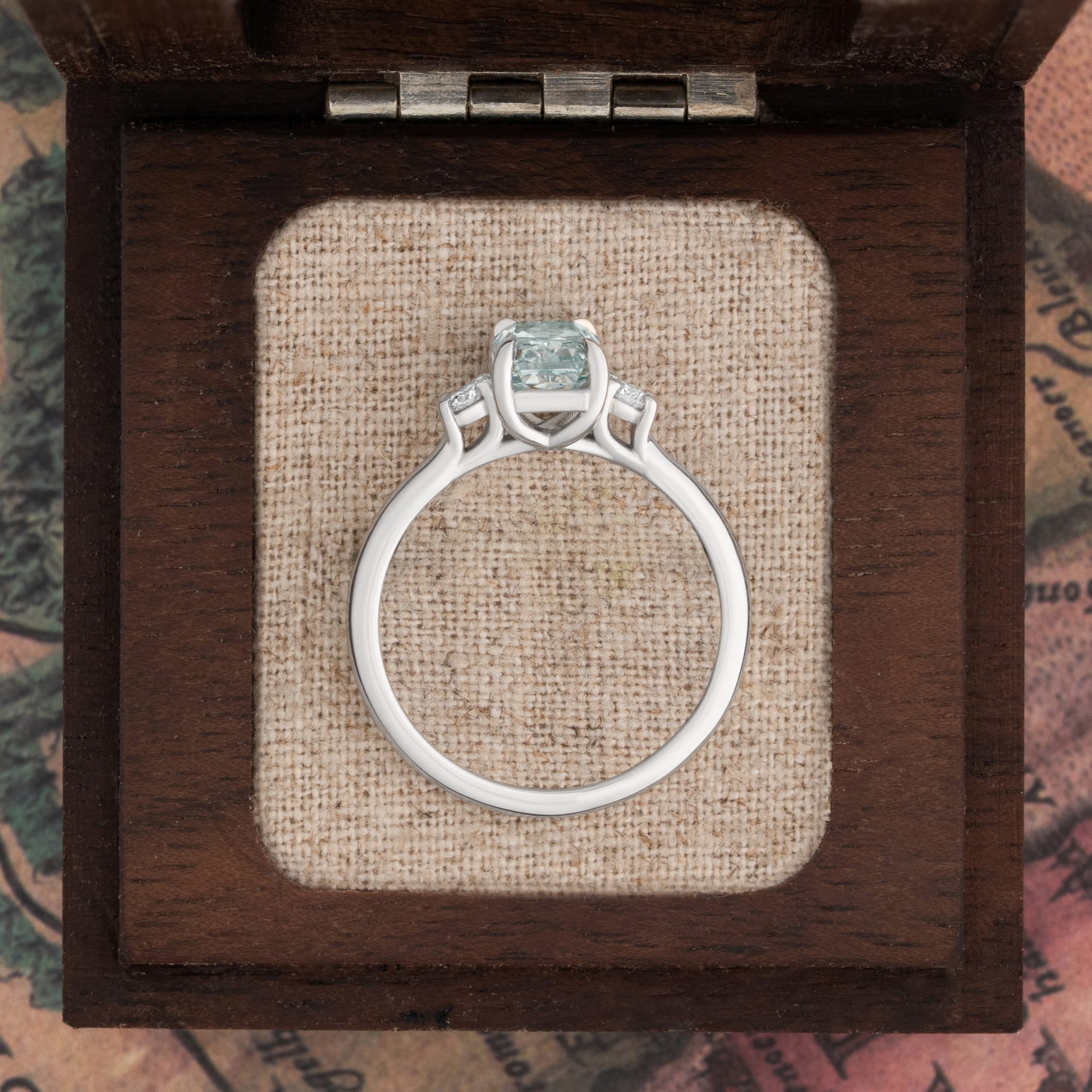 'Emmeline' Steely teal grown diamond trilogy ring — 3