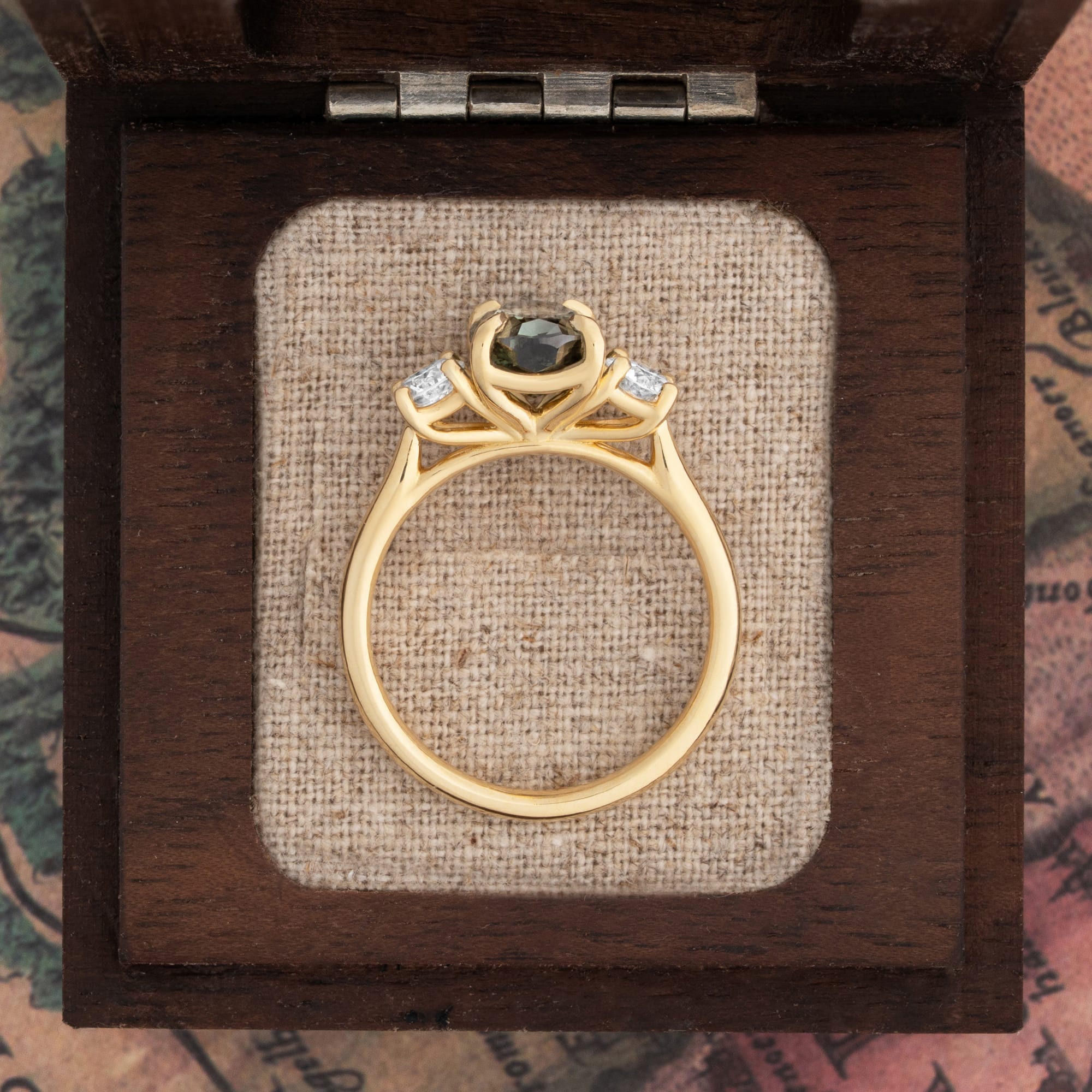 Smoky green diamond trilogy ring  — 2