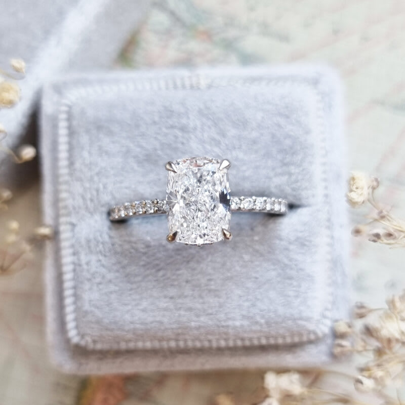 Cushion hidden halo diamond ring