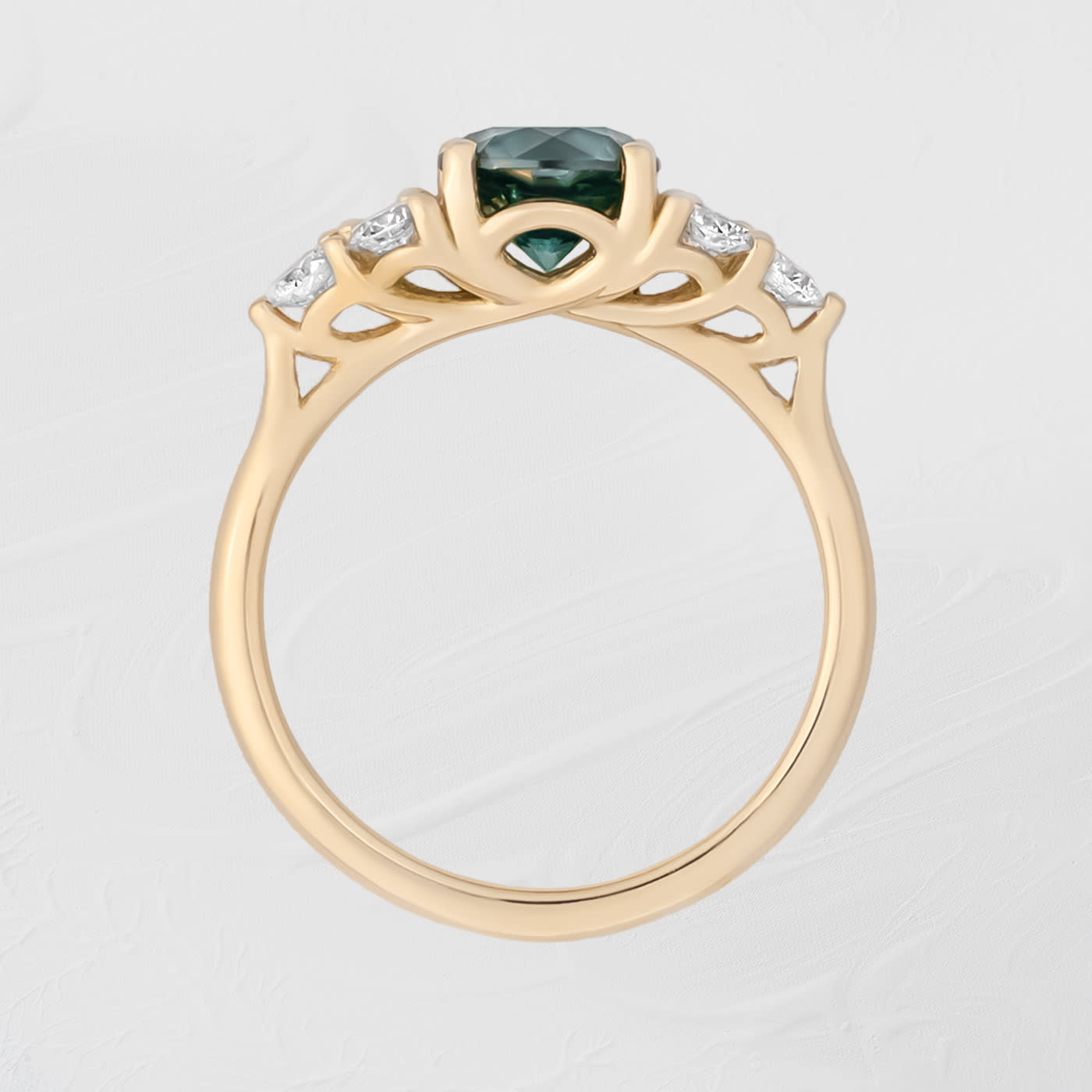 Australian precision cut teal sapphire and diamond ring — 2