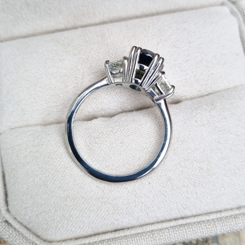 Art deco inspired parti sapphire and diamond ring — 2