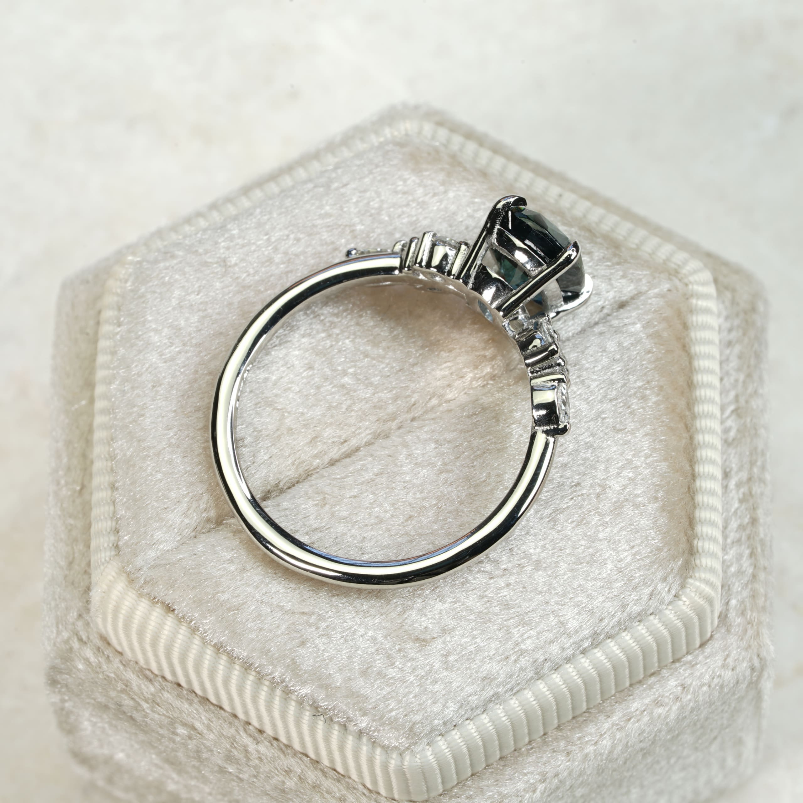 Cushion cut peacock blue sapphire and diamond ring — 2