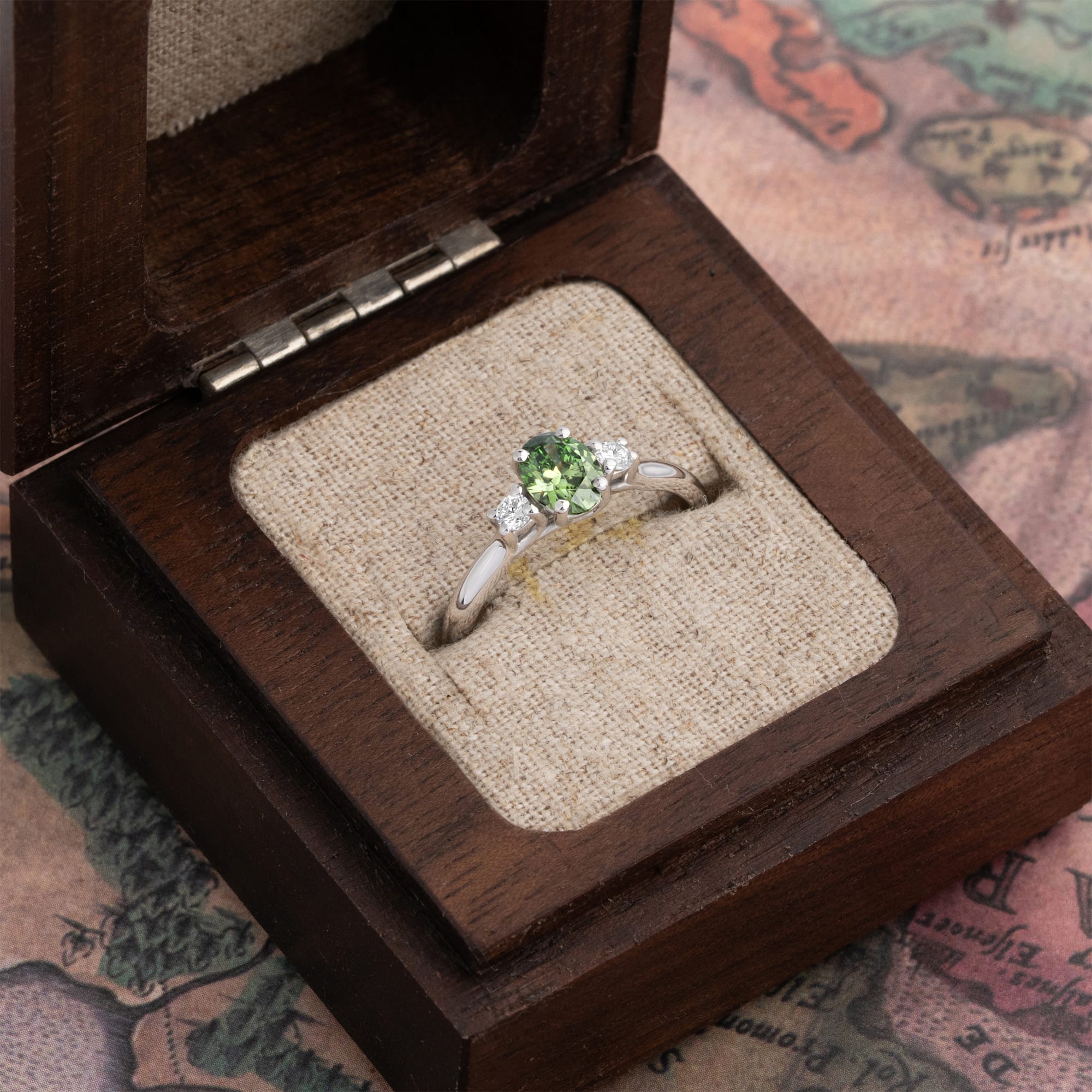 'Emmeline' Forest green lab grown diamond trilogy ring — 3