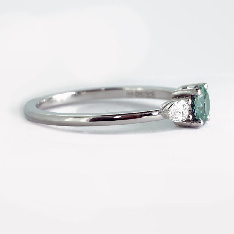  Teal sapphire and diamond trilogy engagement ring — 3