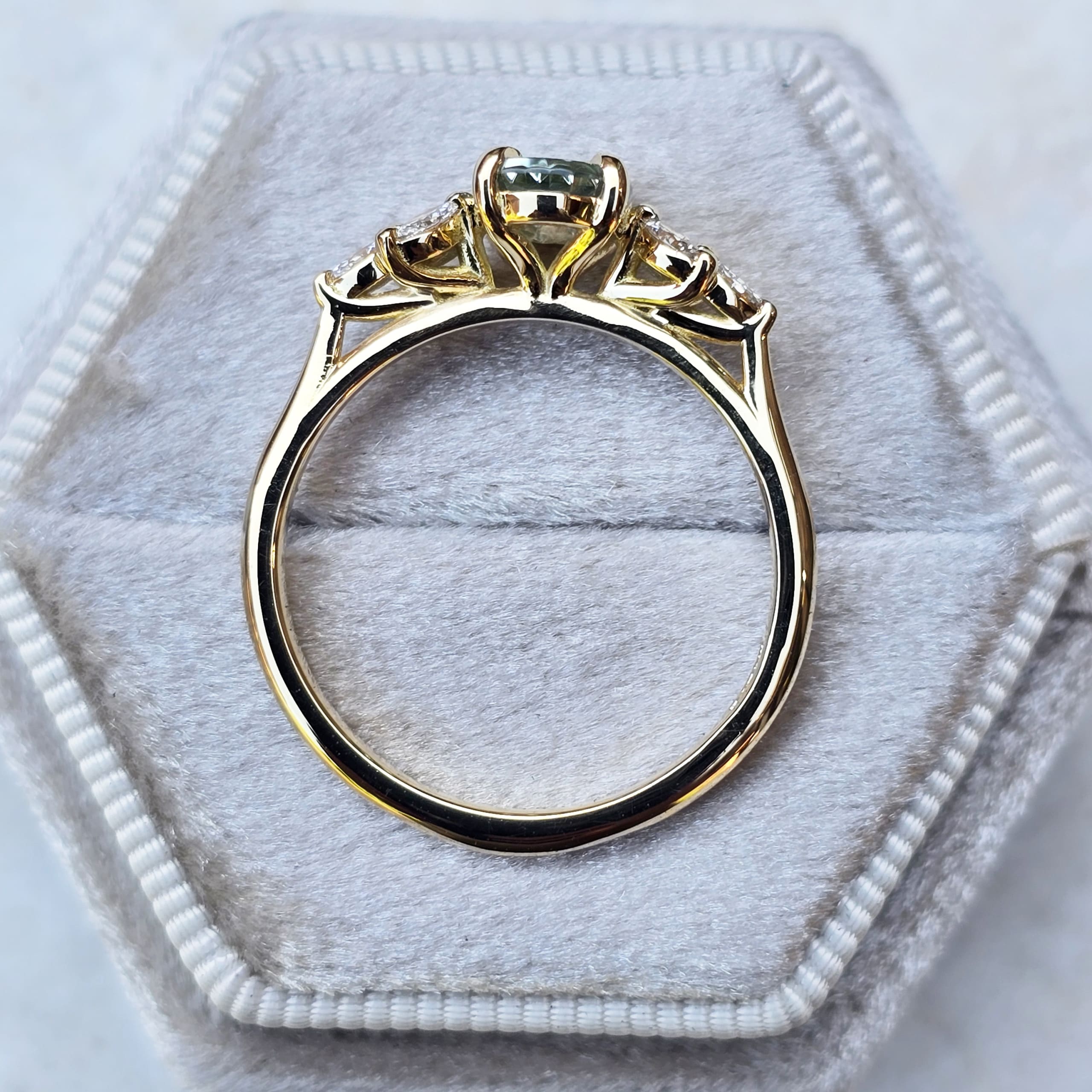 Starbrite seafoam green sapphire and diamond ring — 3