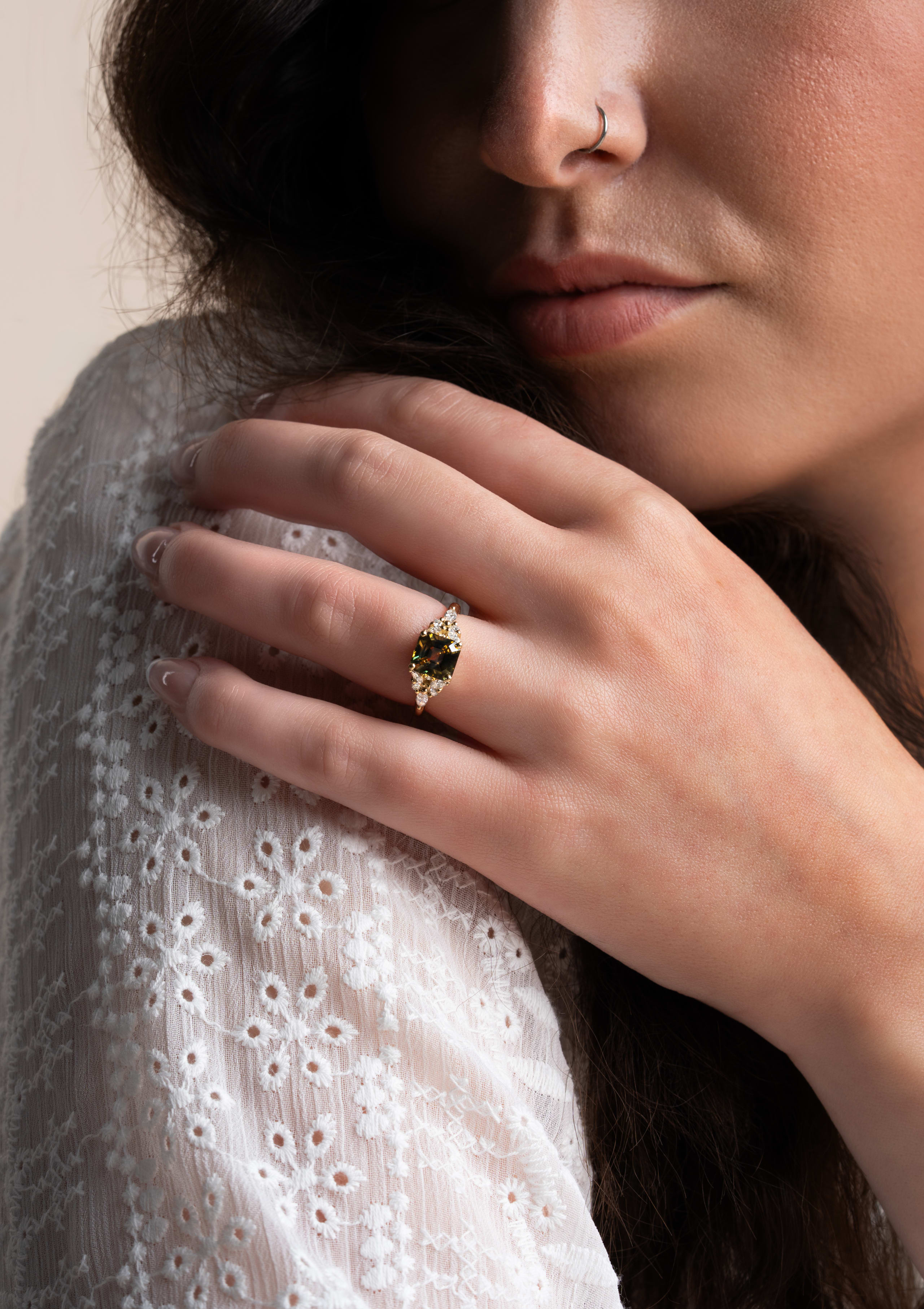 Unique striped parti sapphire and diamond ring - alternate view