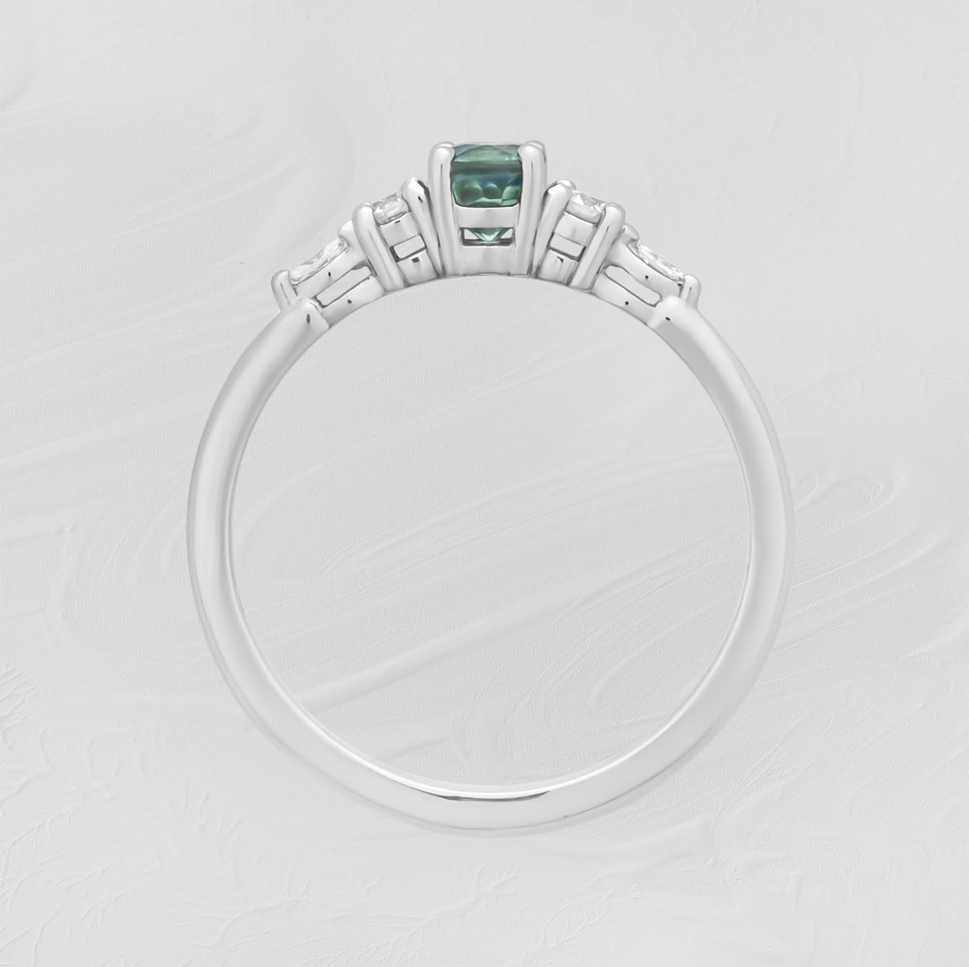 Icy teal sapphire and diamond ring — 2