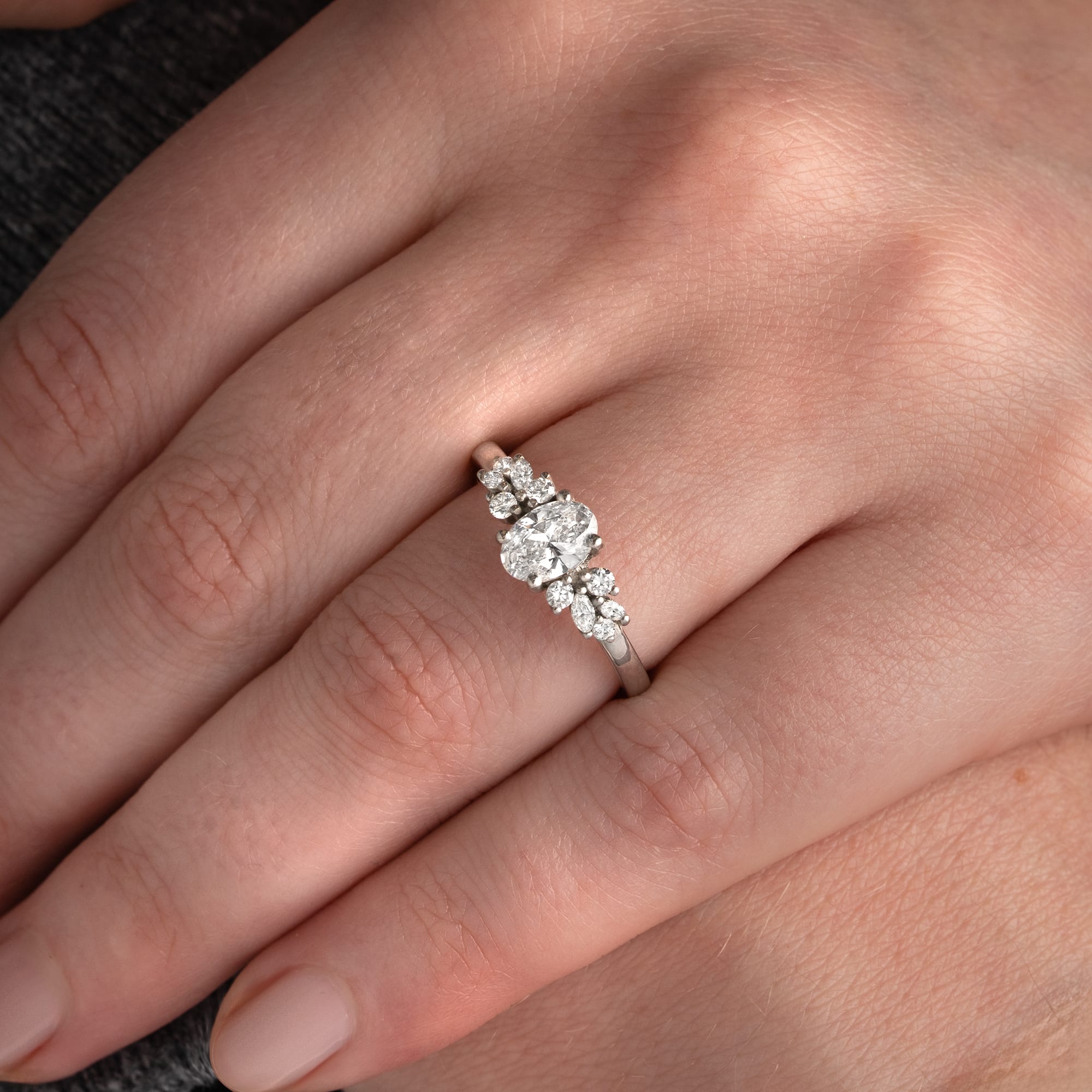 Oval lab grown diamond floral ring — 4