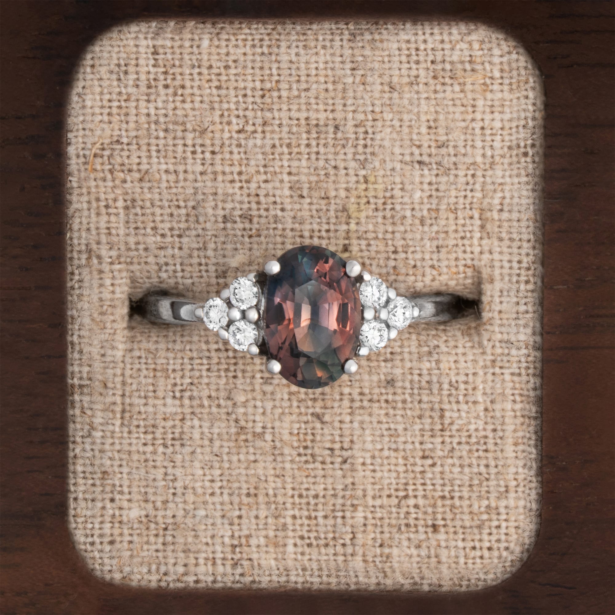 Unique parti sapphire and diamond ring