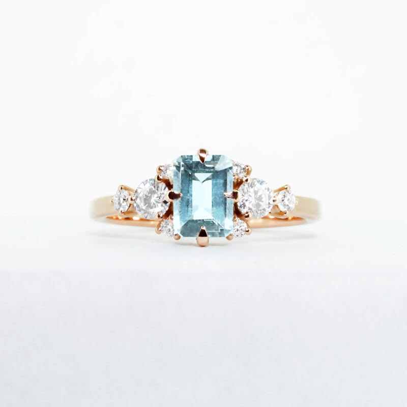 Aquamarine and moissanite engagement ring — 1