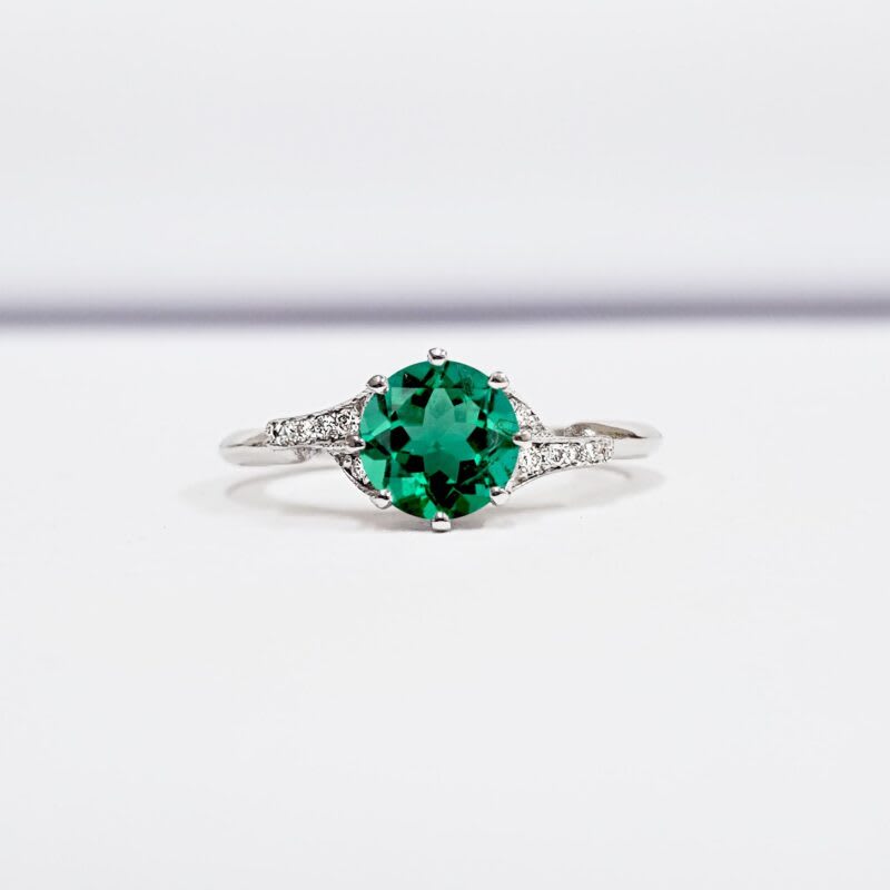 'Cora' Lab grown Emerald and diamond engagement ring — 1