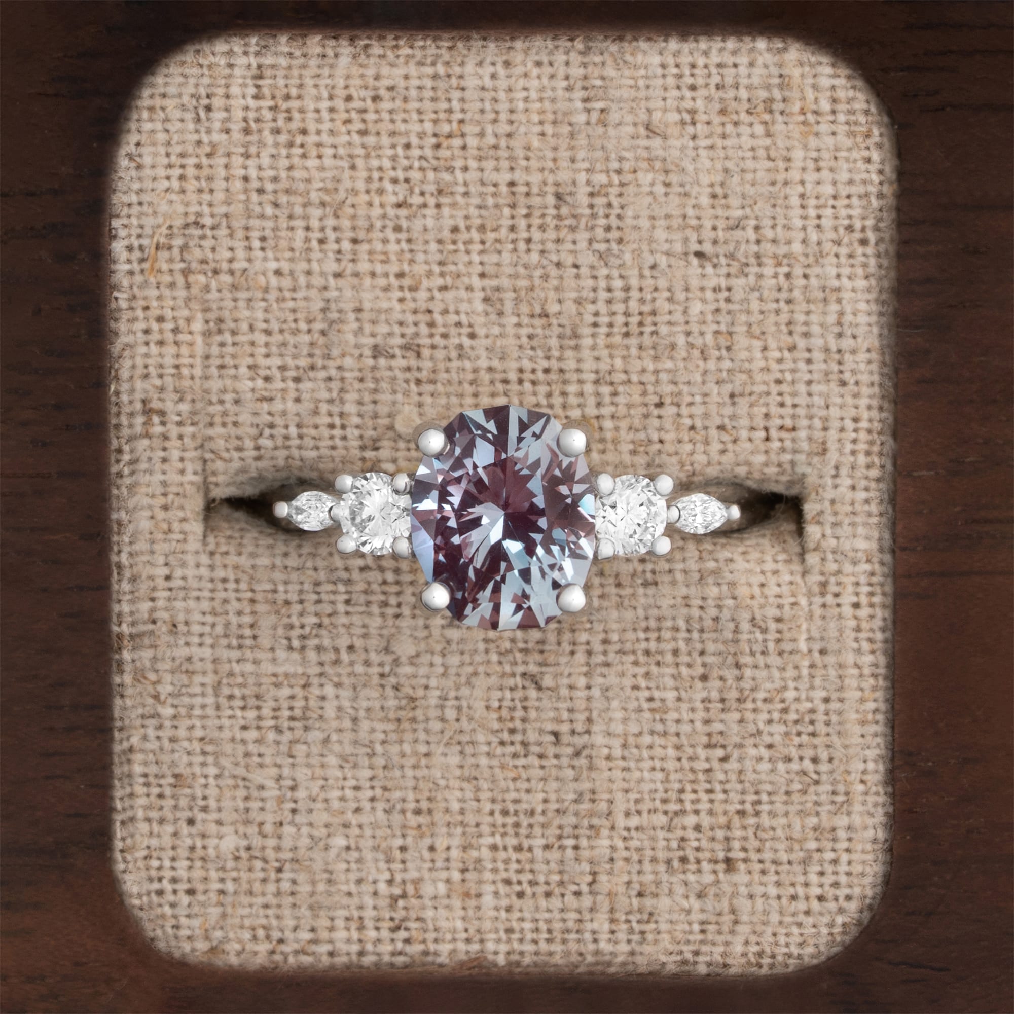 Alexandrite and diamond diamond trellis ring  — 1