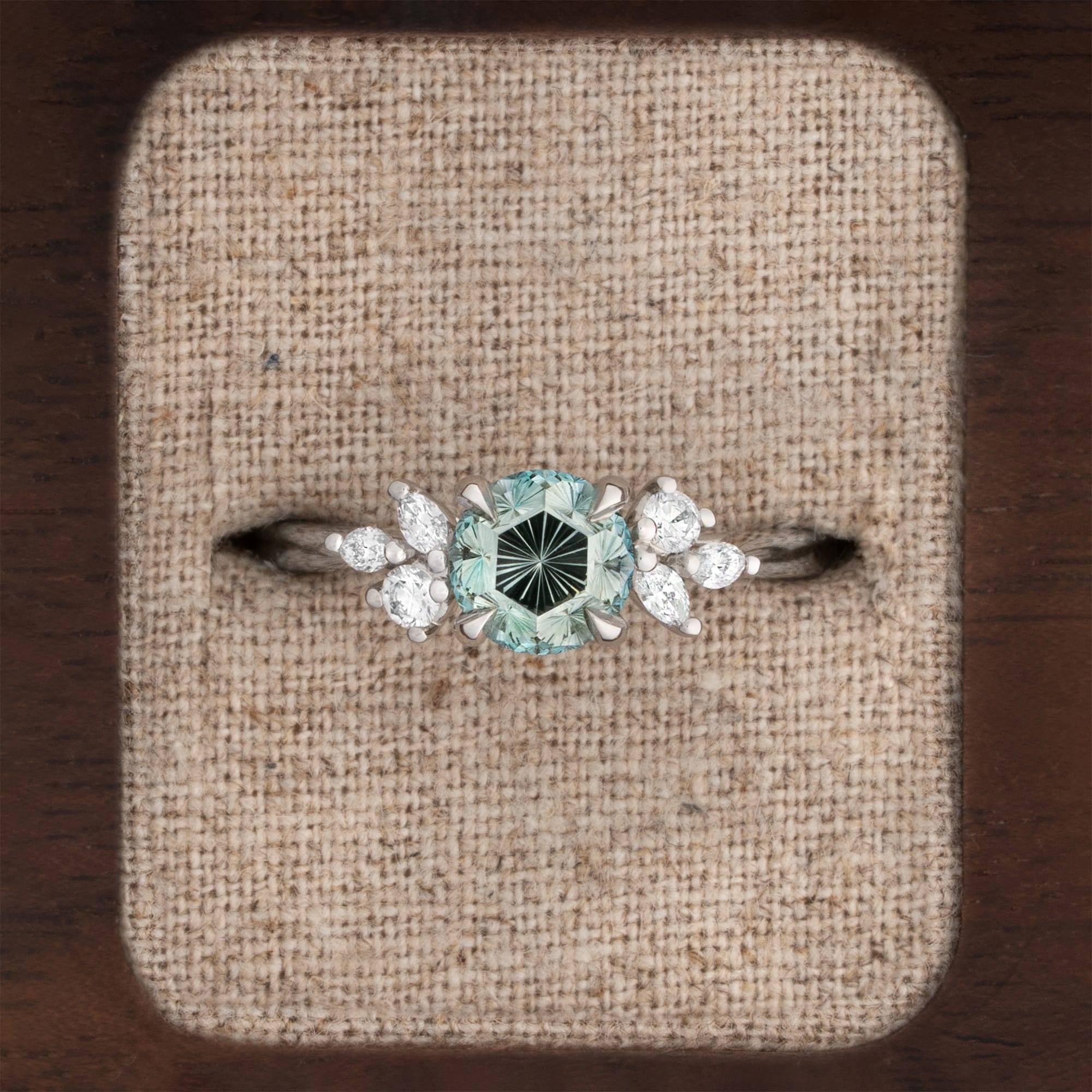 'Dawnflower' Unique seafoam green lab grown diamond ring — 1