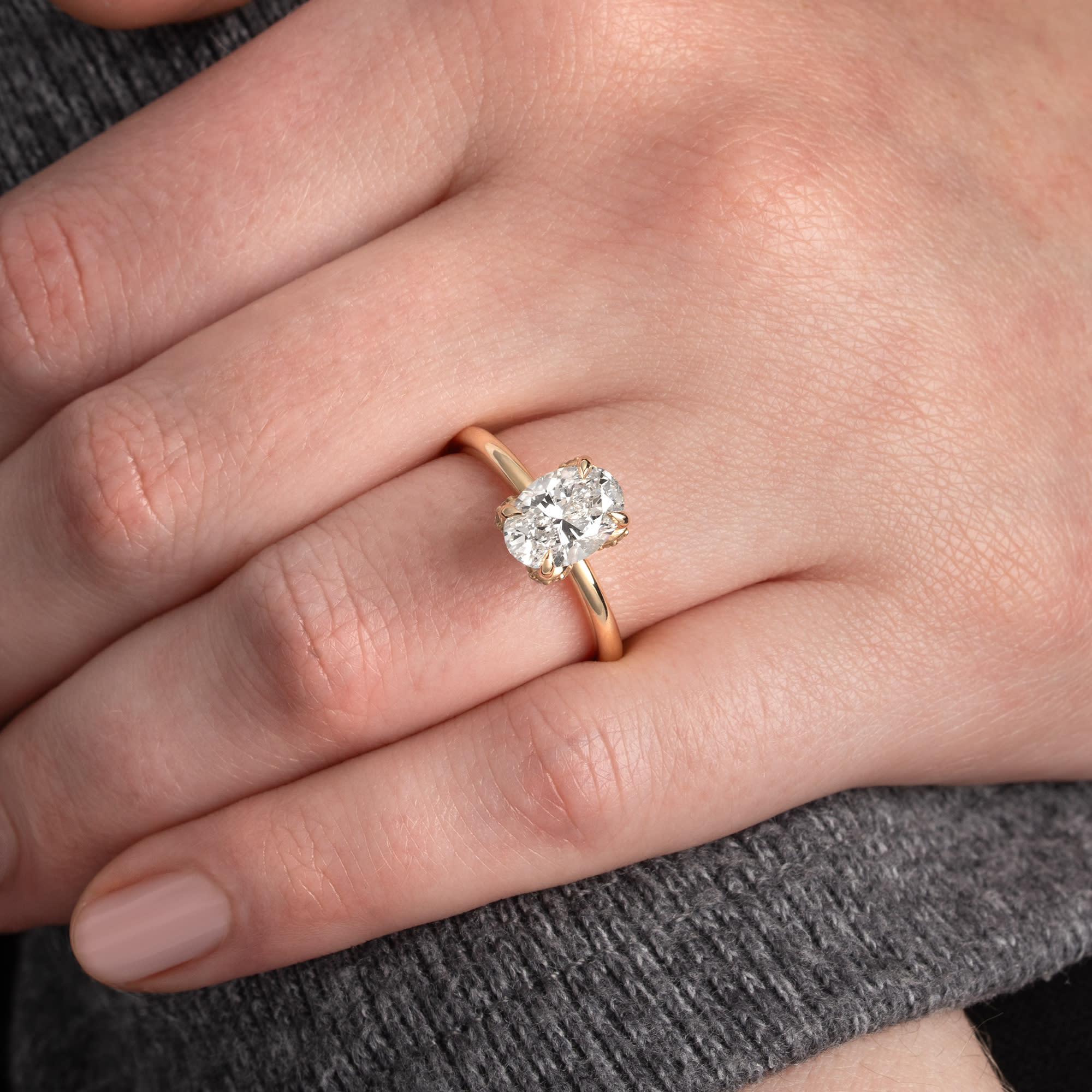 Oval hidden halo diamond ring — 2