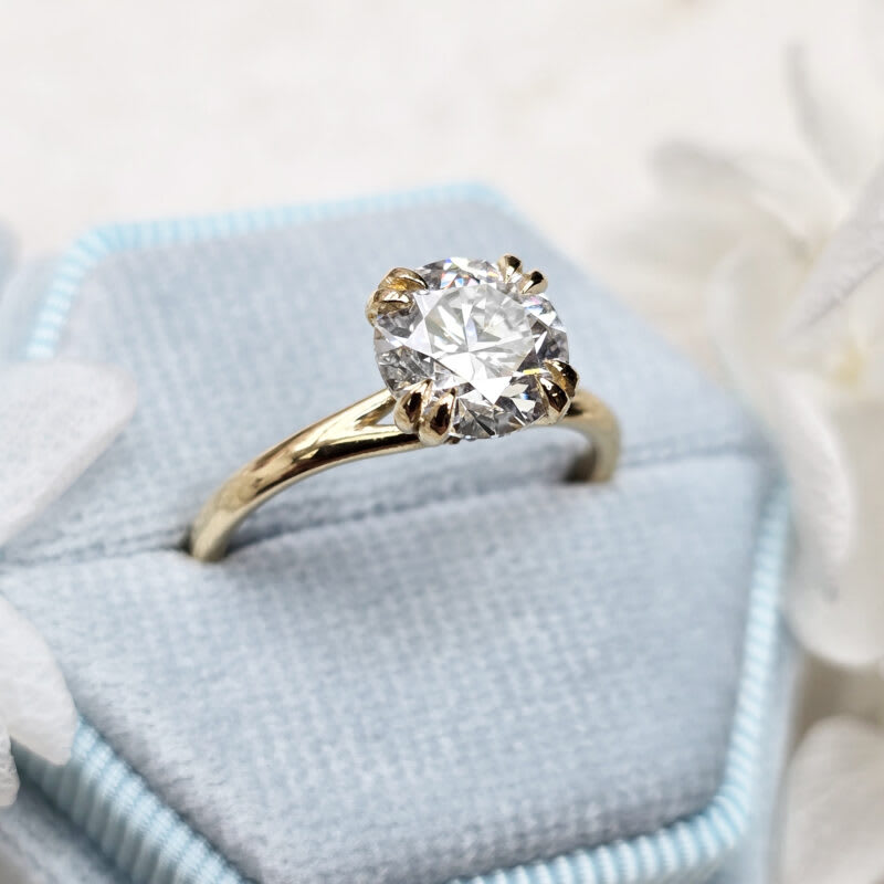 Round lab grown diamond hidden halo engagement ring — 5