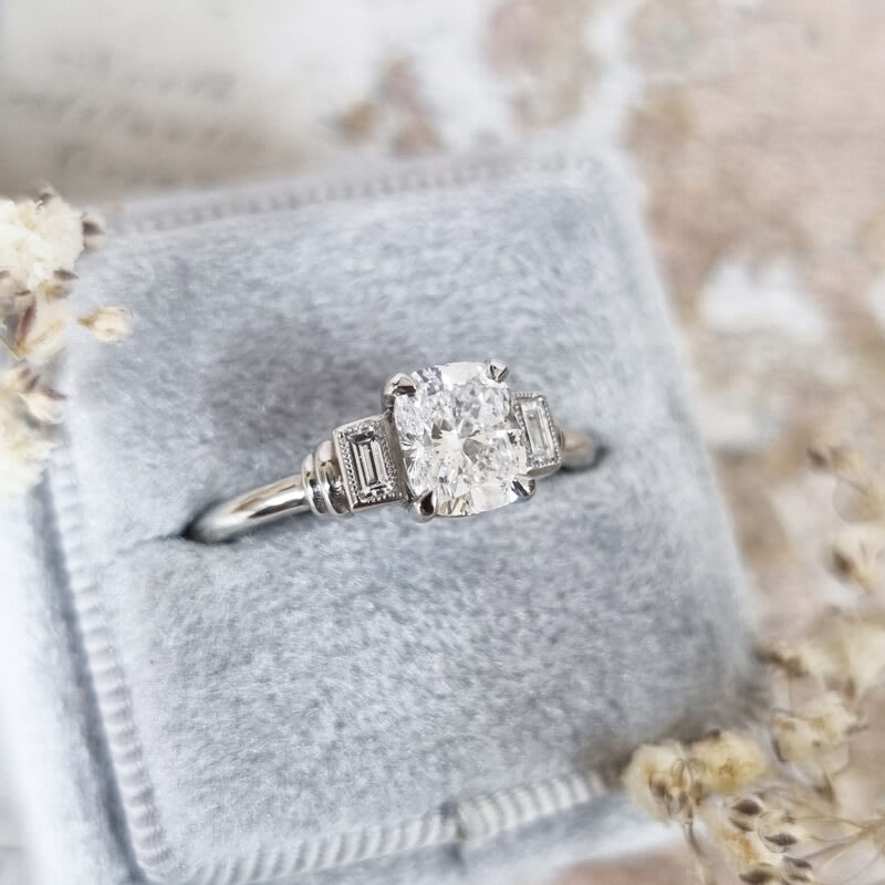 Cushion cut lab grown diamond are deco inspired ring — 3