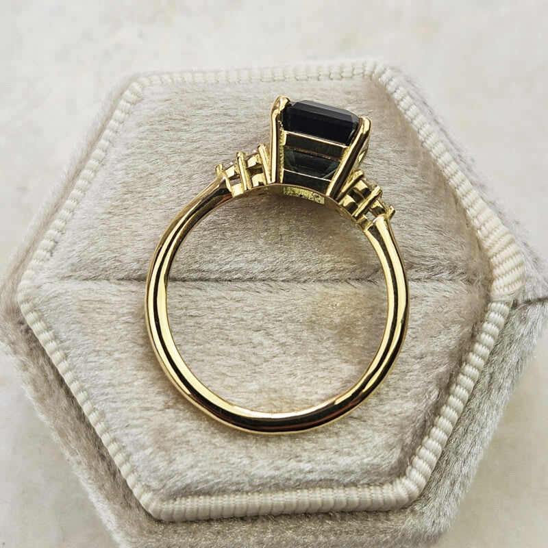 Emerald cut green sapphire and diamond ring — 6