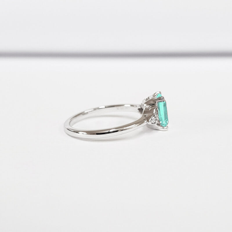 Emerald cut mint sapphire and diamond ring  — 3