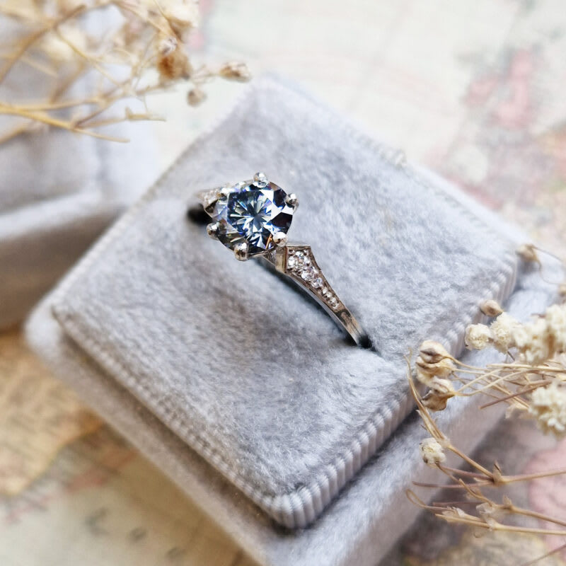 Grey moissanite and diamond engagement ring — 3