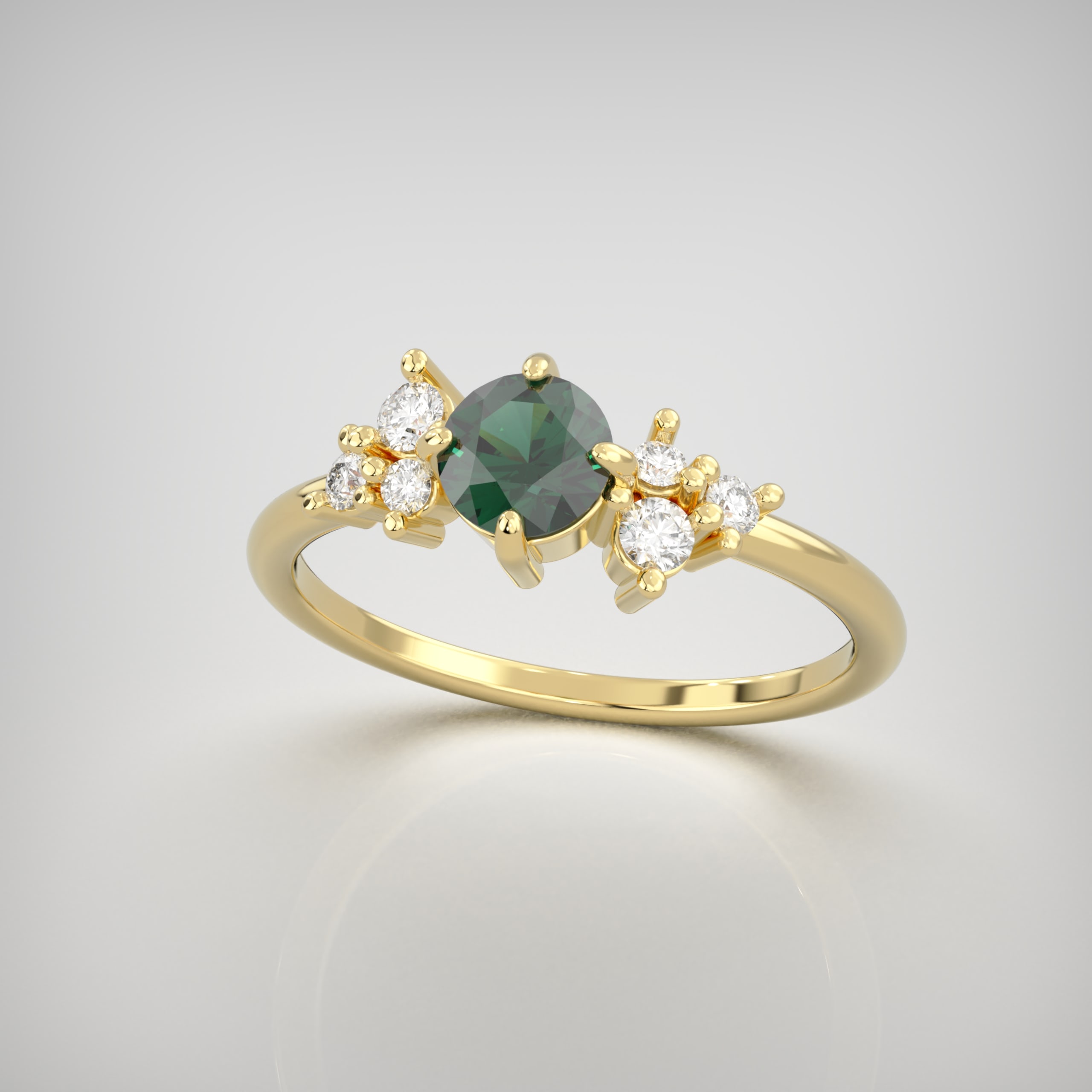 Floral Cluster Ring with Emerald & Diamond Accents — 5