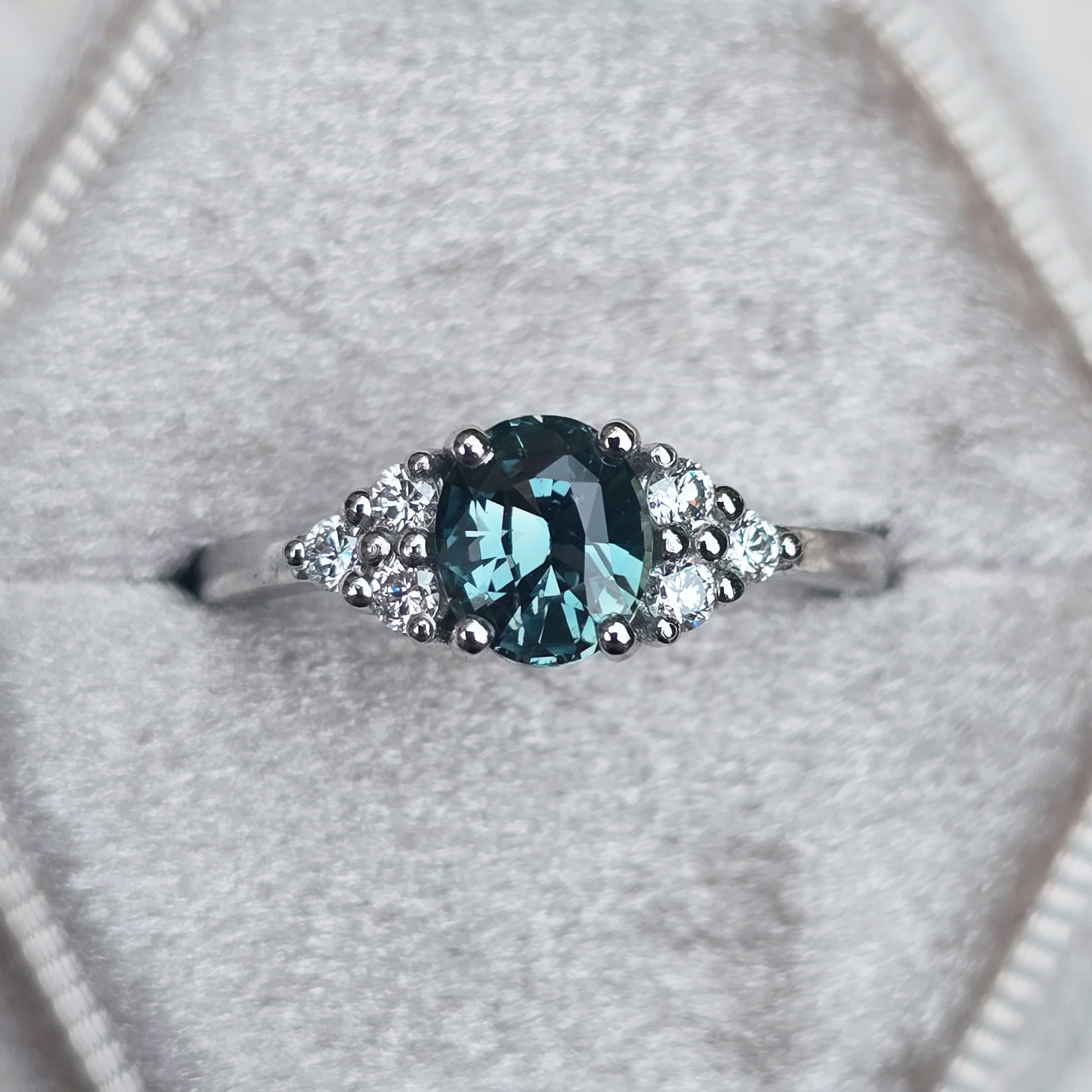 Steely teal sapphire and diamond ring — 1