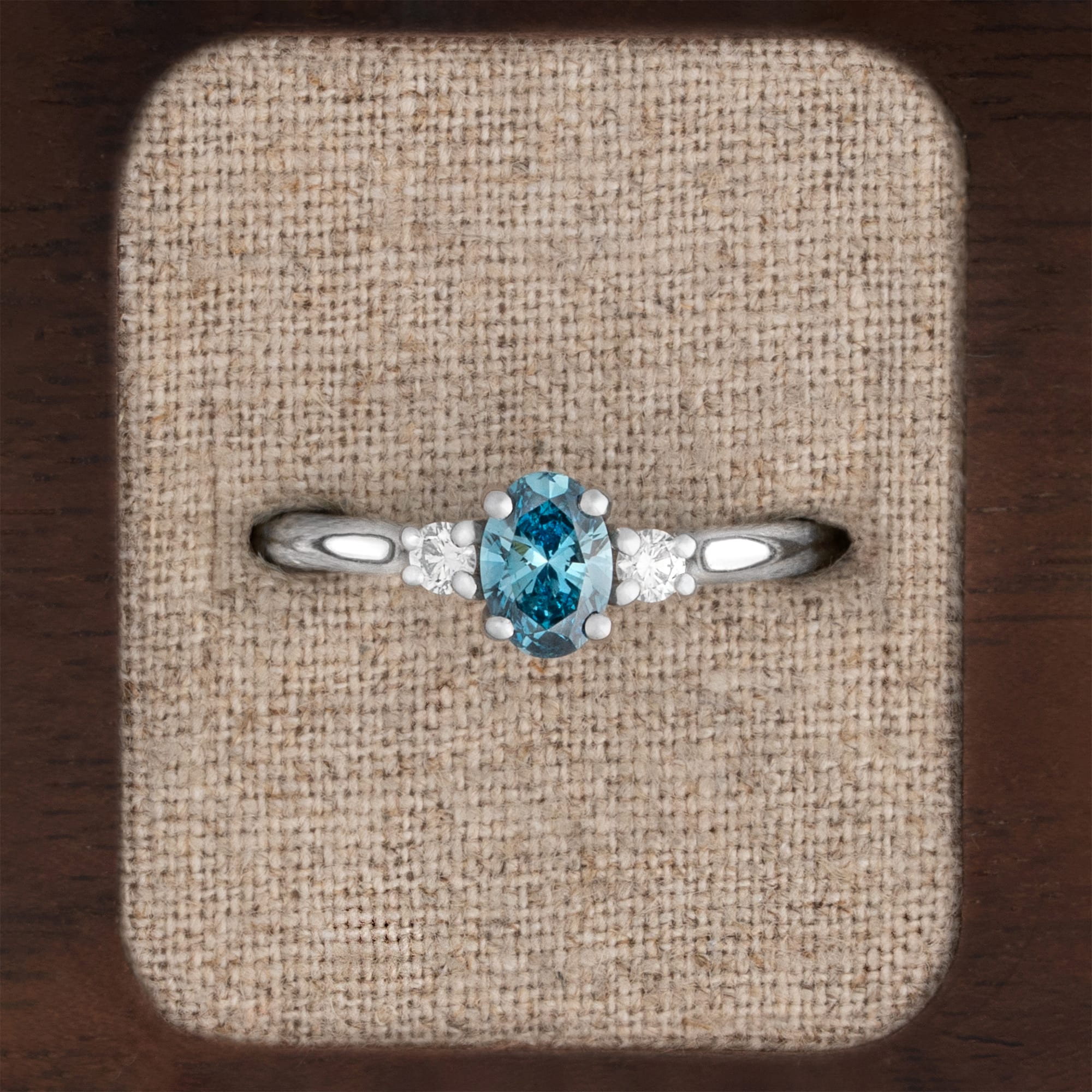'Emmeline' Blue lab grown diamond trilogy ring — 1