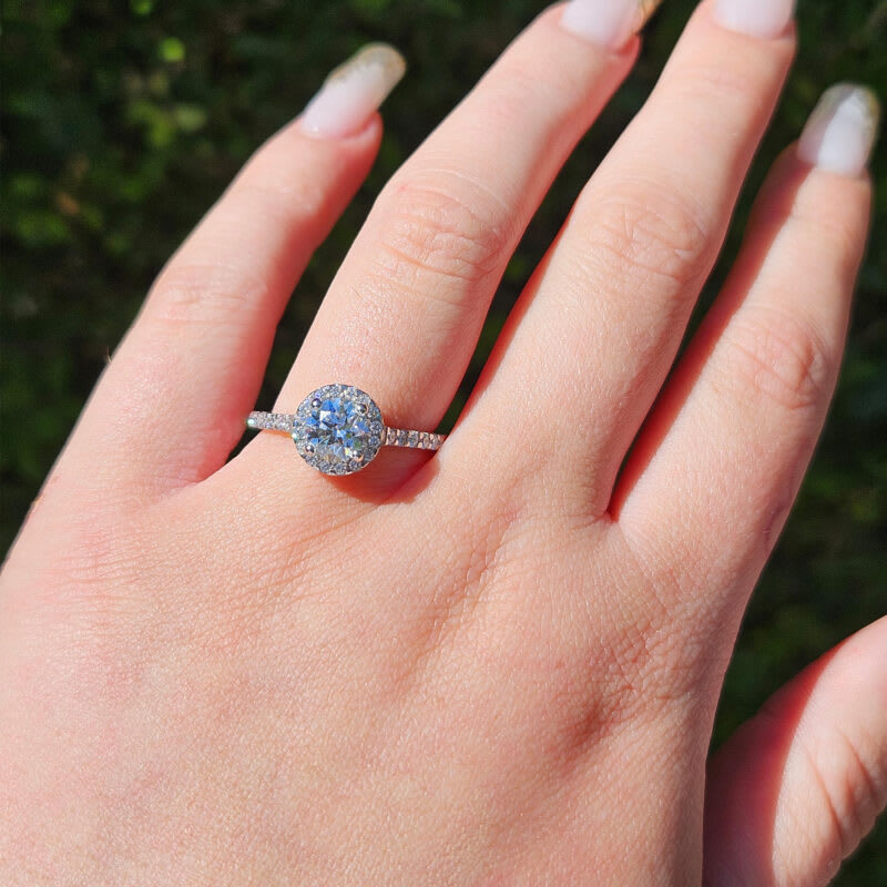 Round cut lab grown diamond halo ring — 6