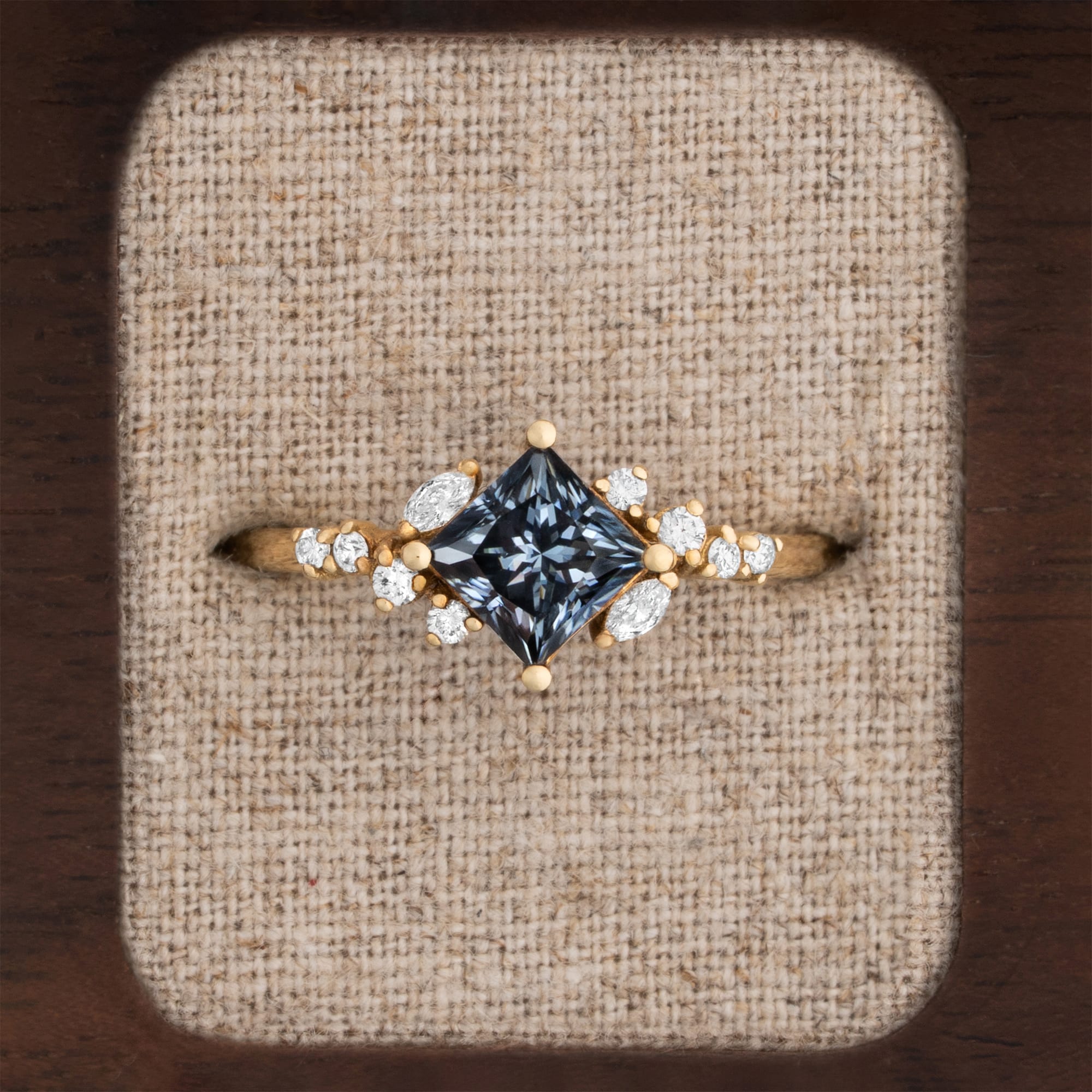 Princess cut midnight moissanite and diamond engagement ring