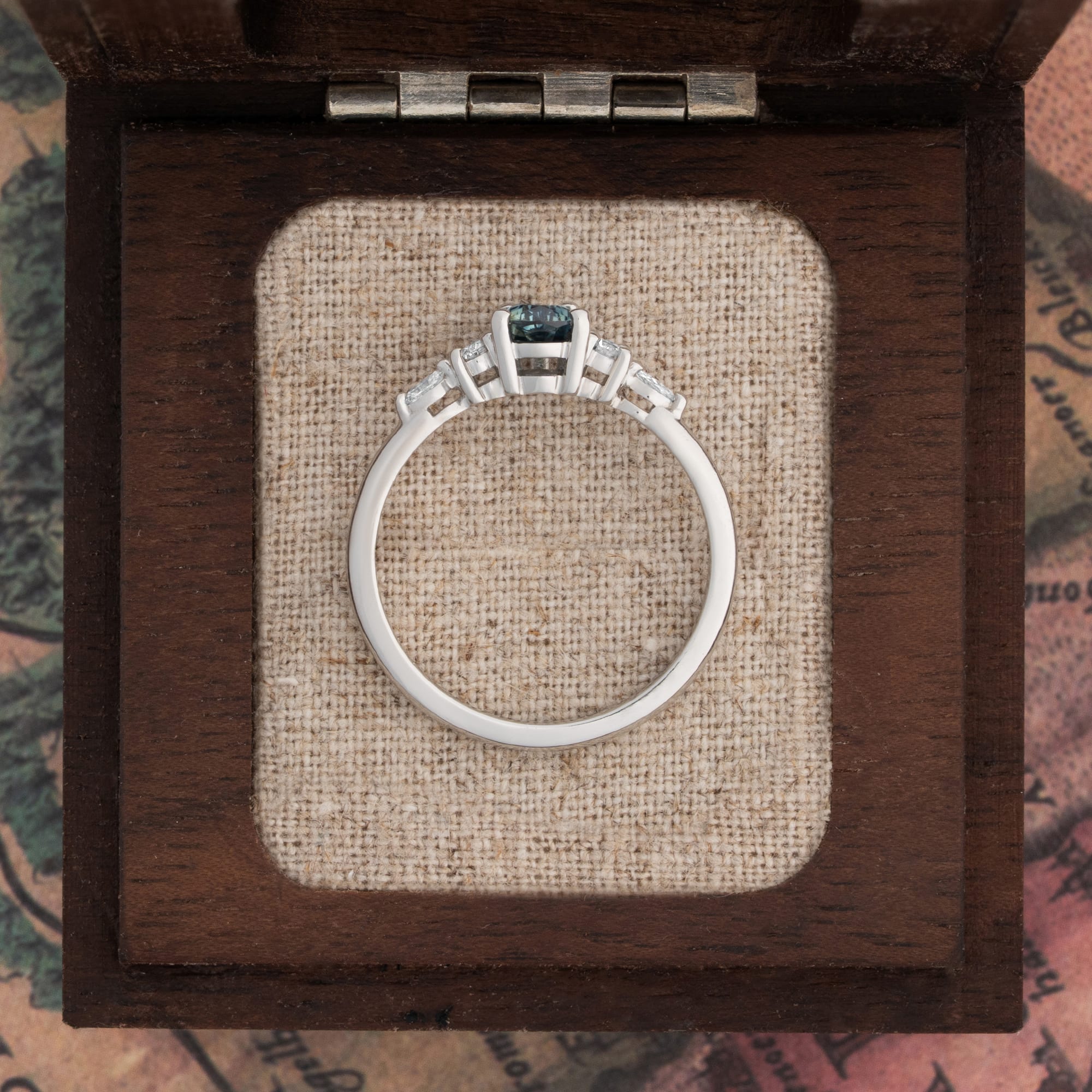 Pear ocean teal sapphire and diamond ring — 3