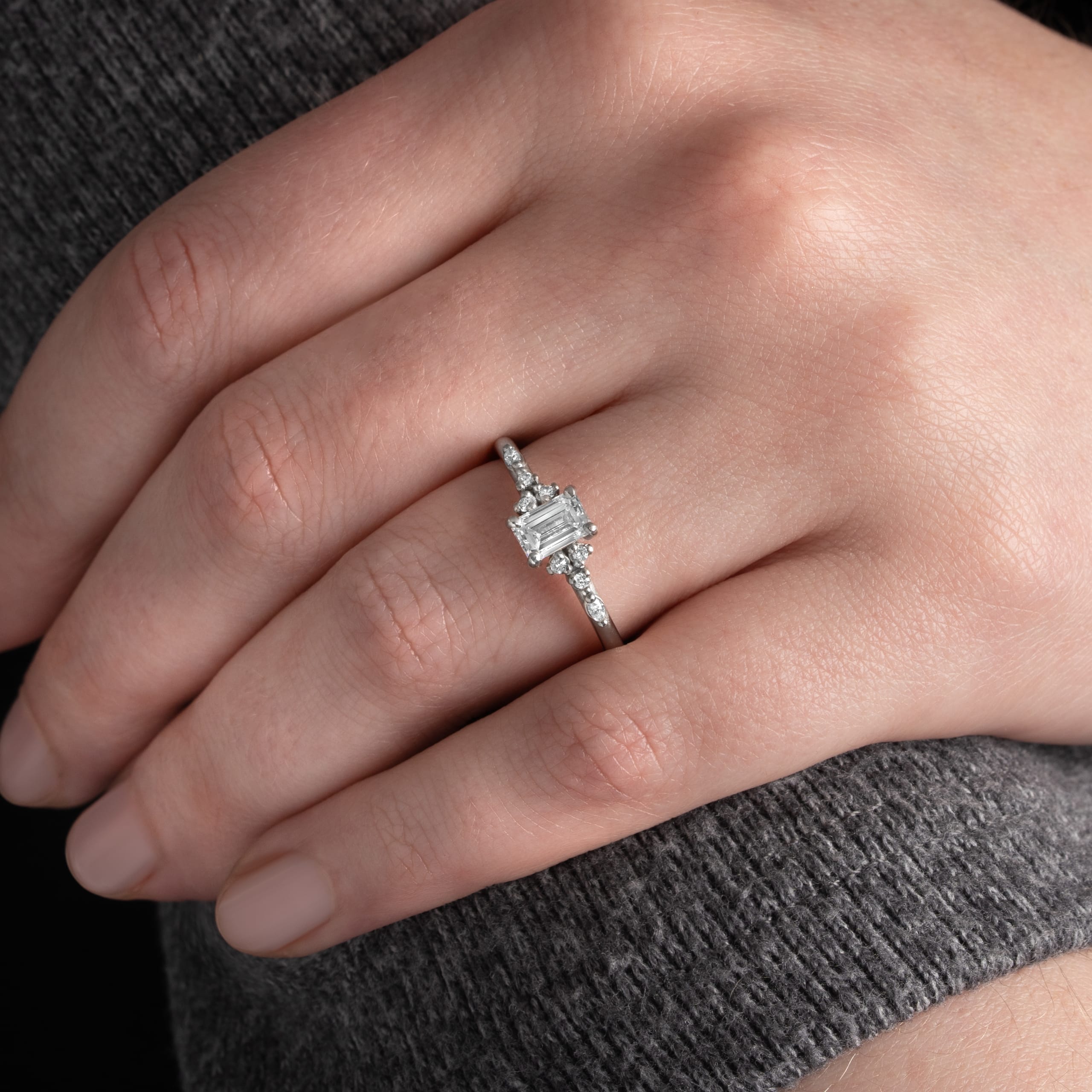 Lab grown diamond floral engagement ring handmade in platinum — 4