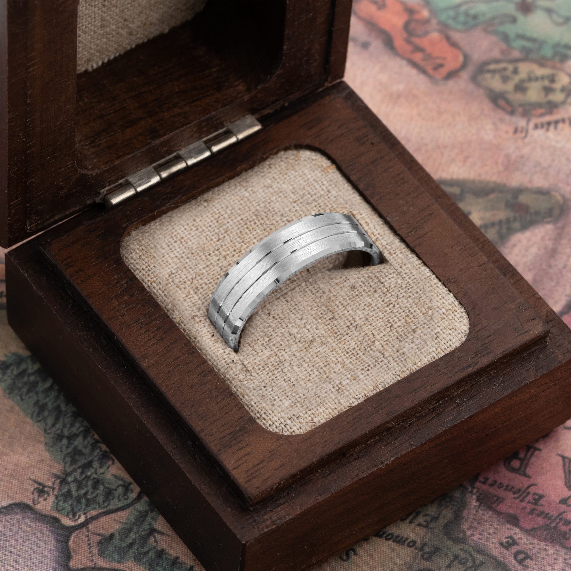 Beveled edge tramline wedding band  — 4