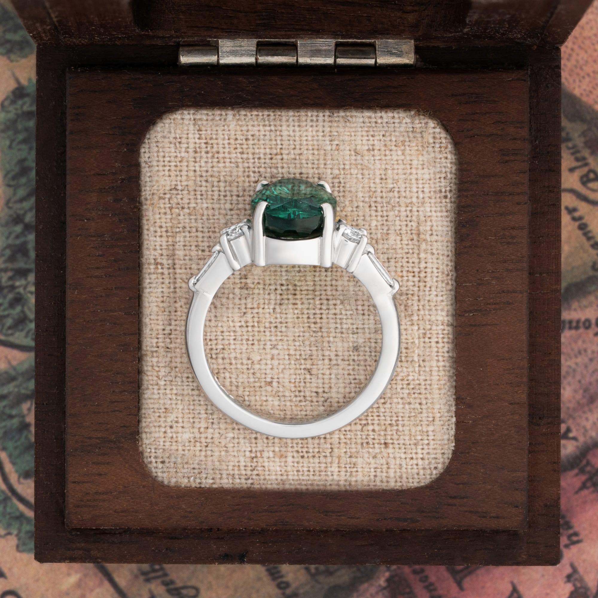 Fantasy cut emerald and diamond ring — 2