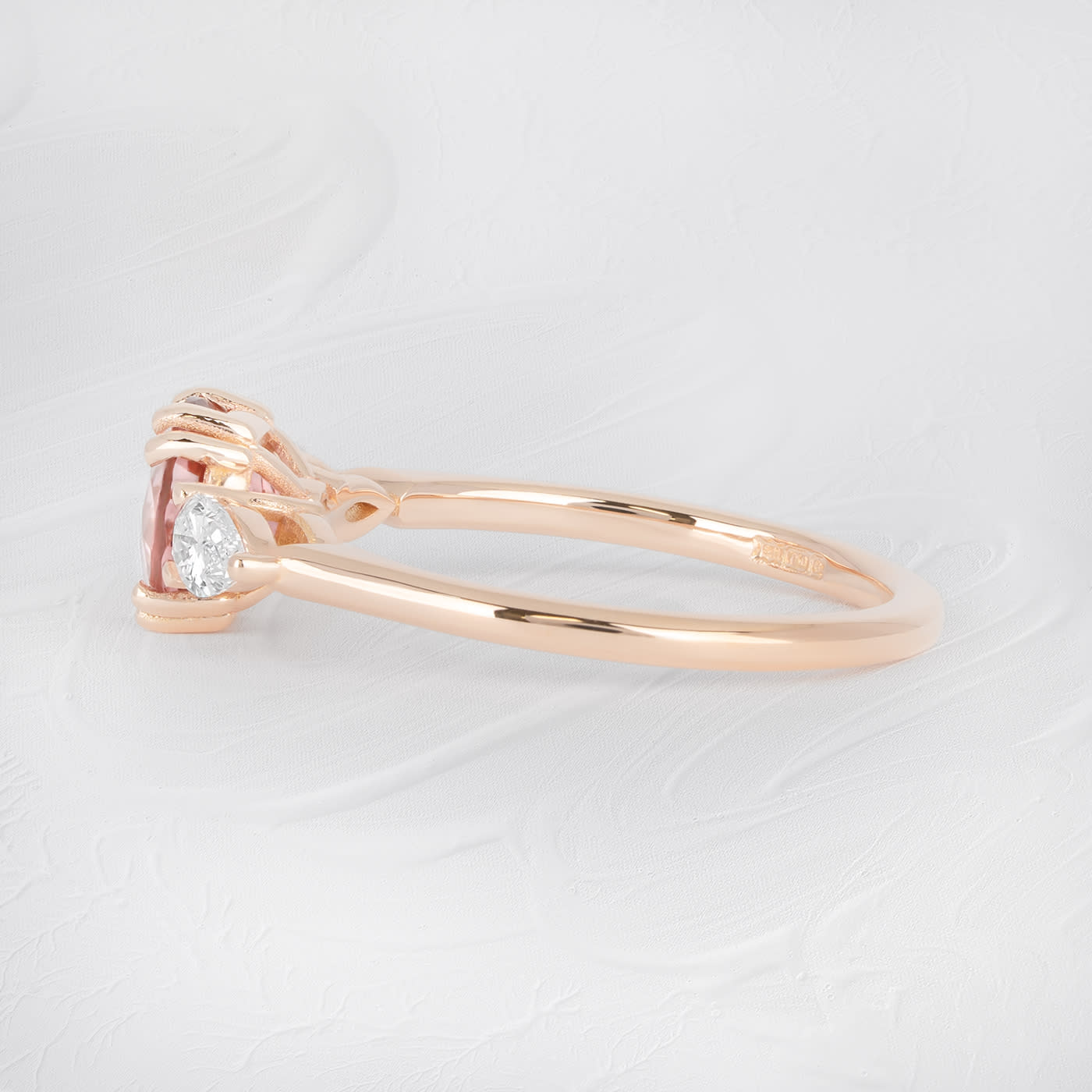 Peach tourmaline and pear diamond trilogy ring — 3