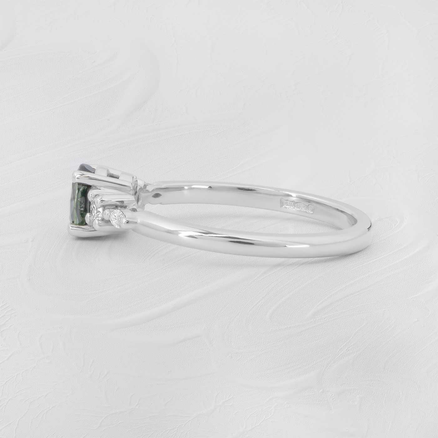 Deep teal sapphire and diamond ring — 3
