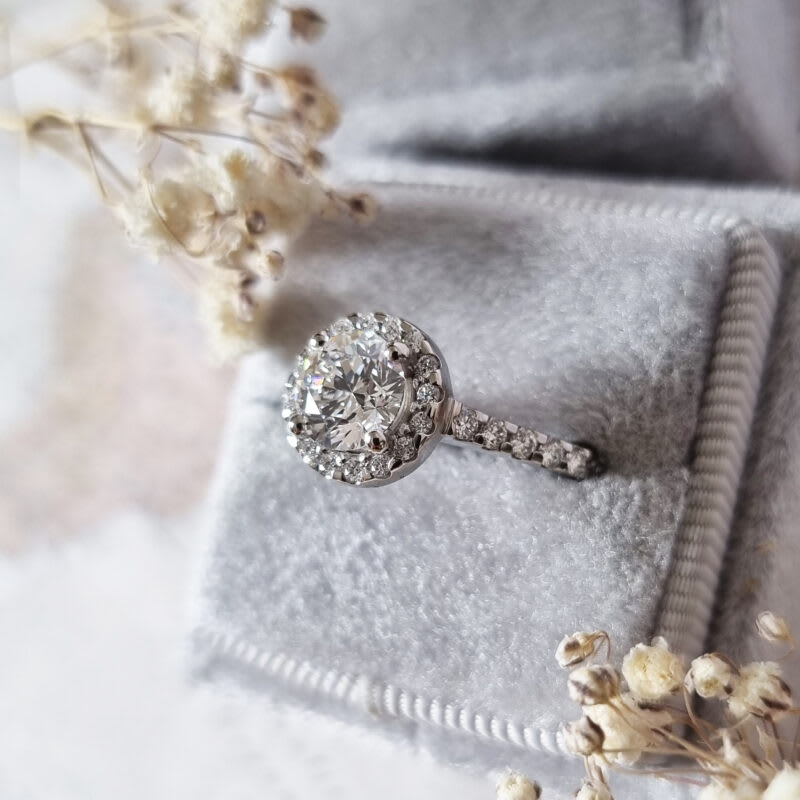 Round cut lab grown diamond halo ring — 5