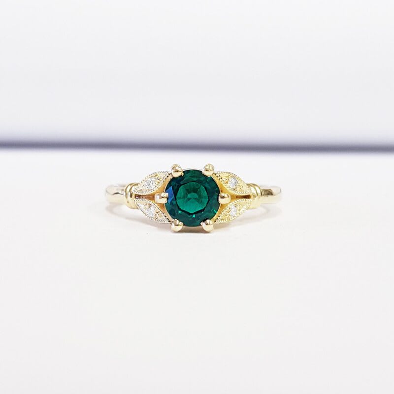 Lab Grown Emerald and Diamond Floral Engagement Ring — 1