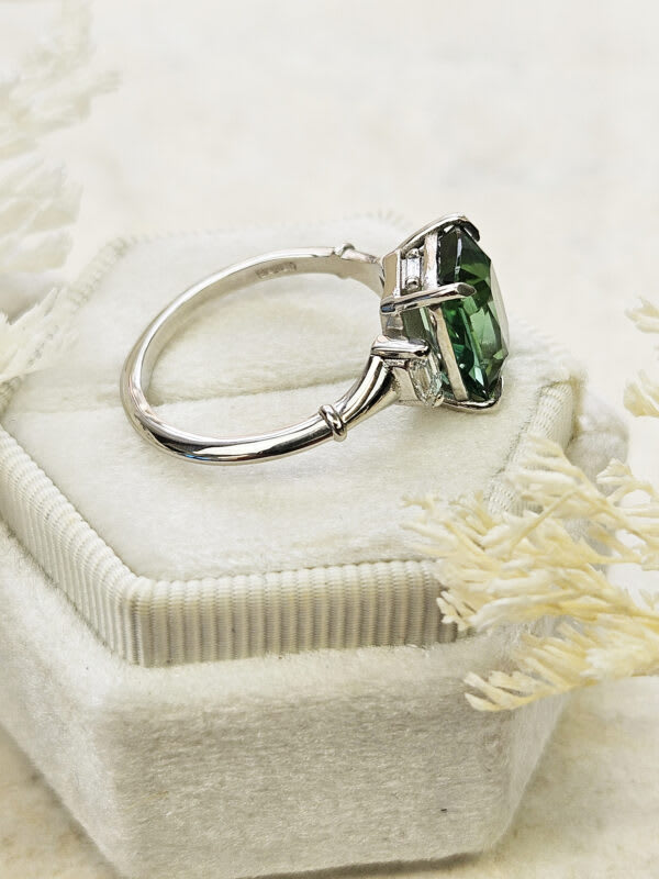 Cushion cut mint tourmaline and diamond antique inspired ring — 2